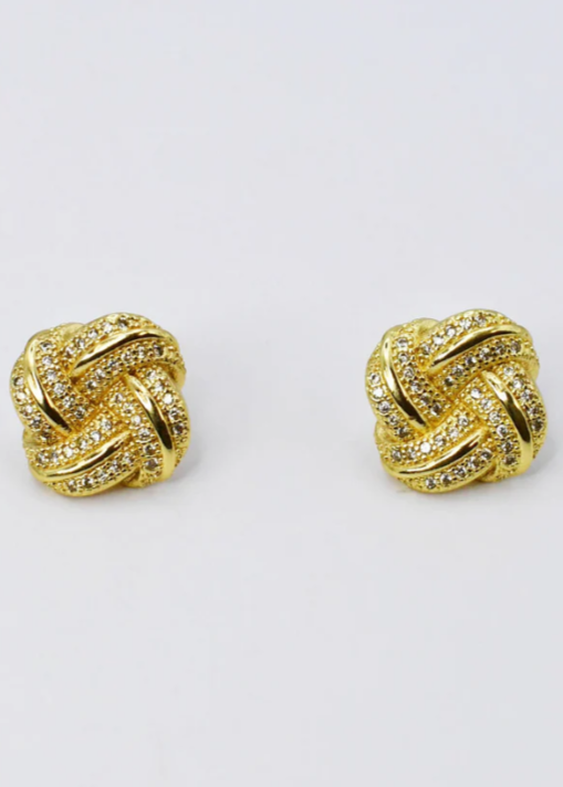 Gold Rhinestone Rosette Earrings