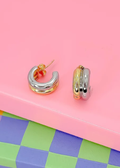 Two Toned Huggie Earrings
