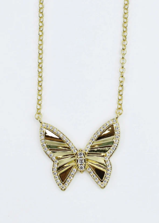 Gold Radiant Flight Butterfly Necklace