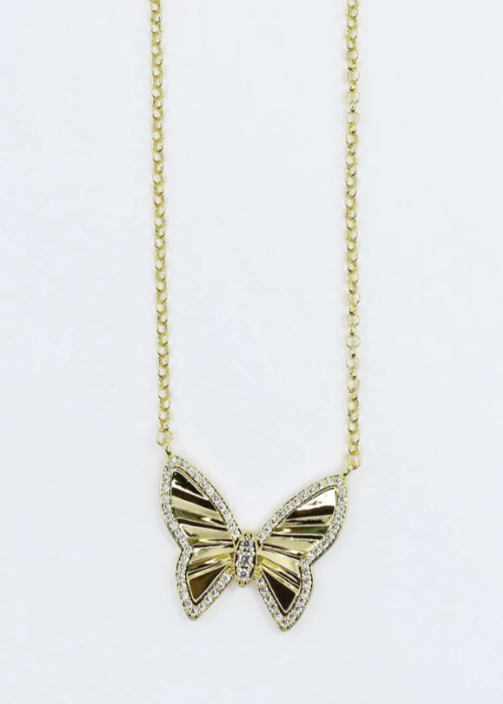 Gold Radiant Flight Butterfly Necklace