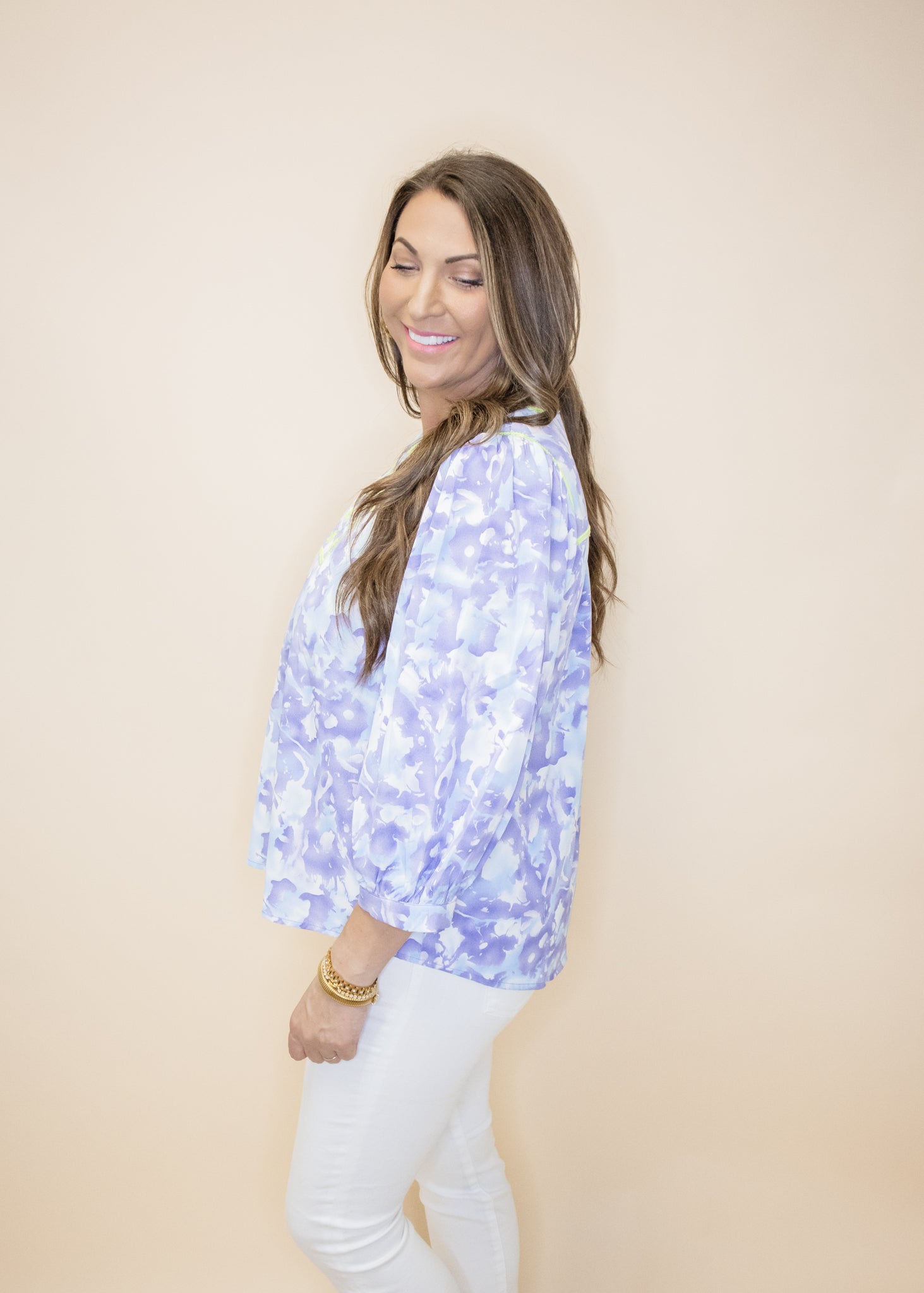 Lavender Print Embroidered Top