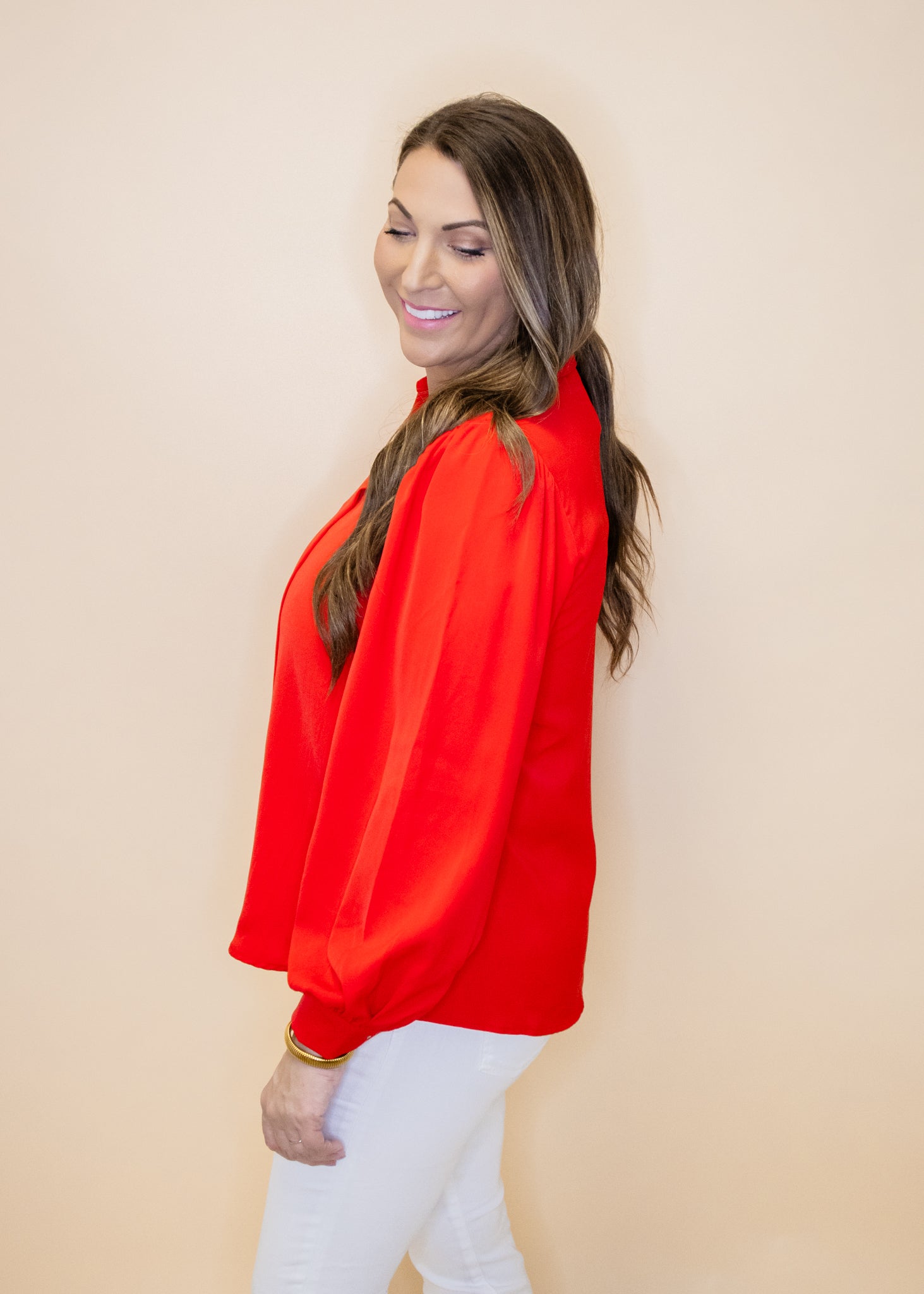 Red Solid Peasant Collar Top