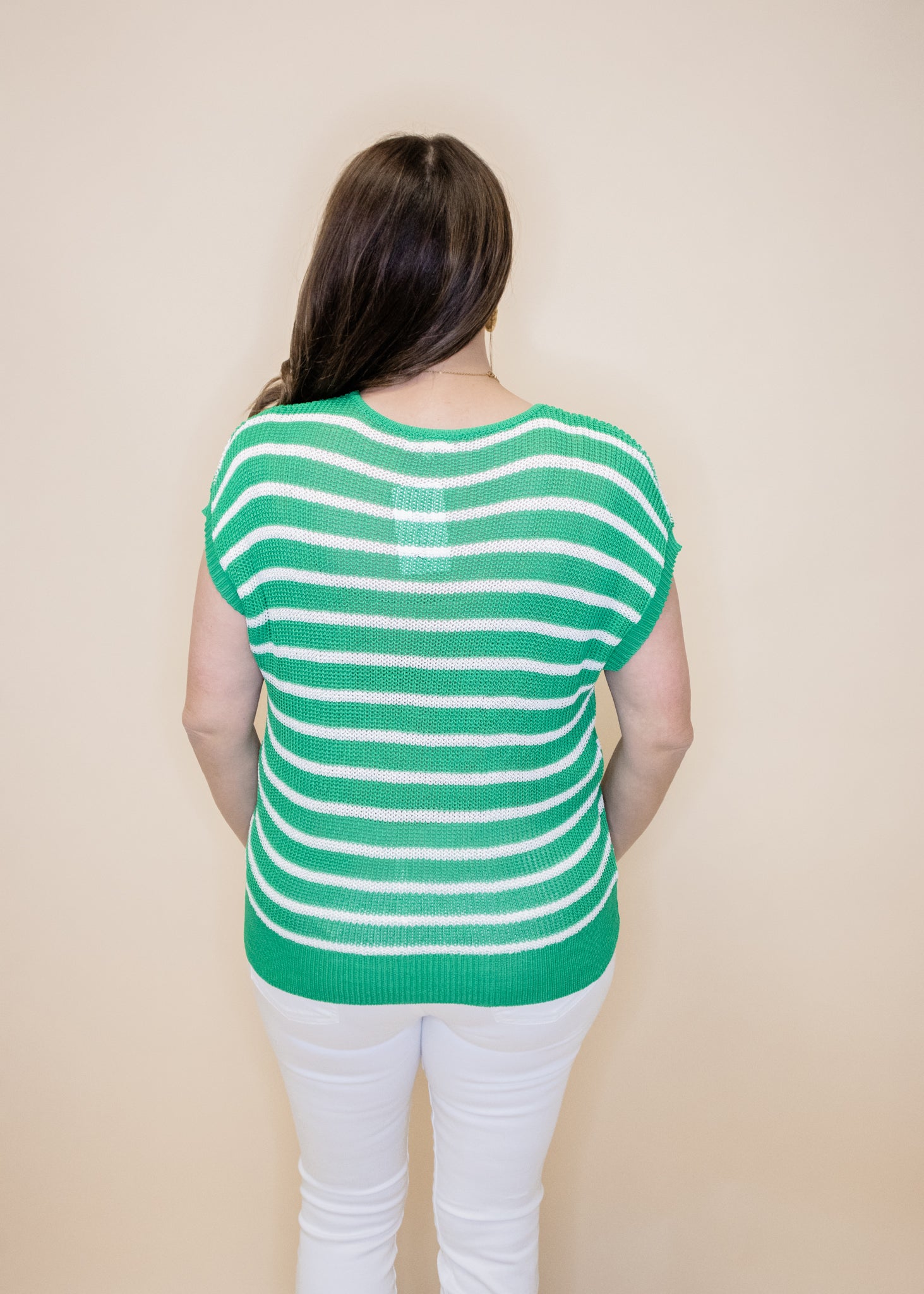 Green & White Stripe Knit Top