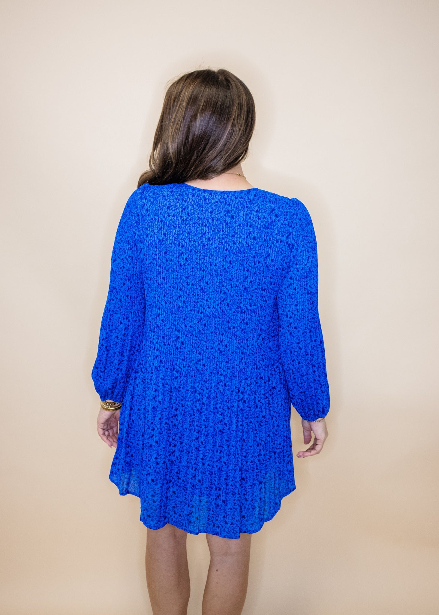 Cobalt Blue Print Pleat Dress