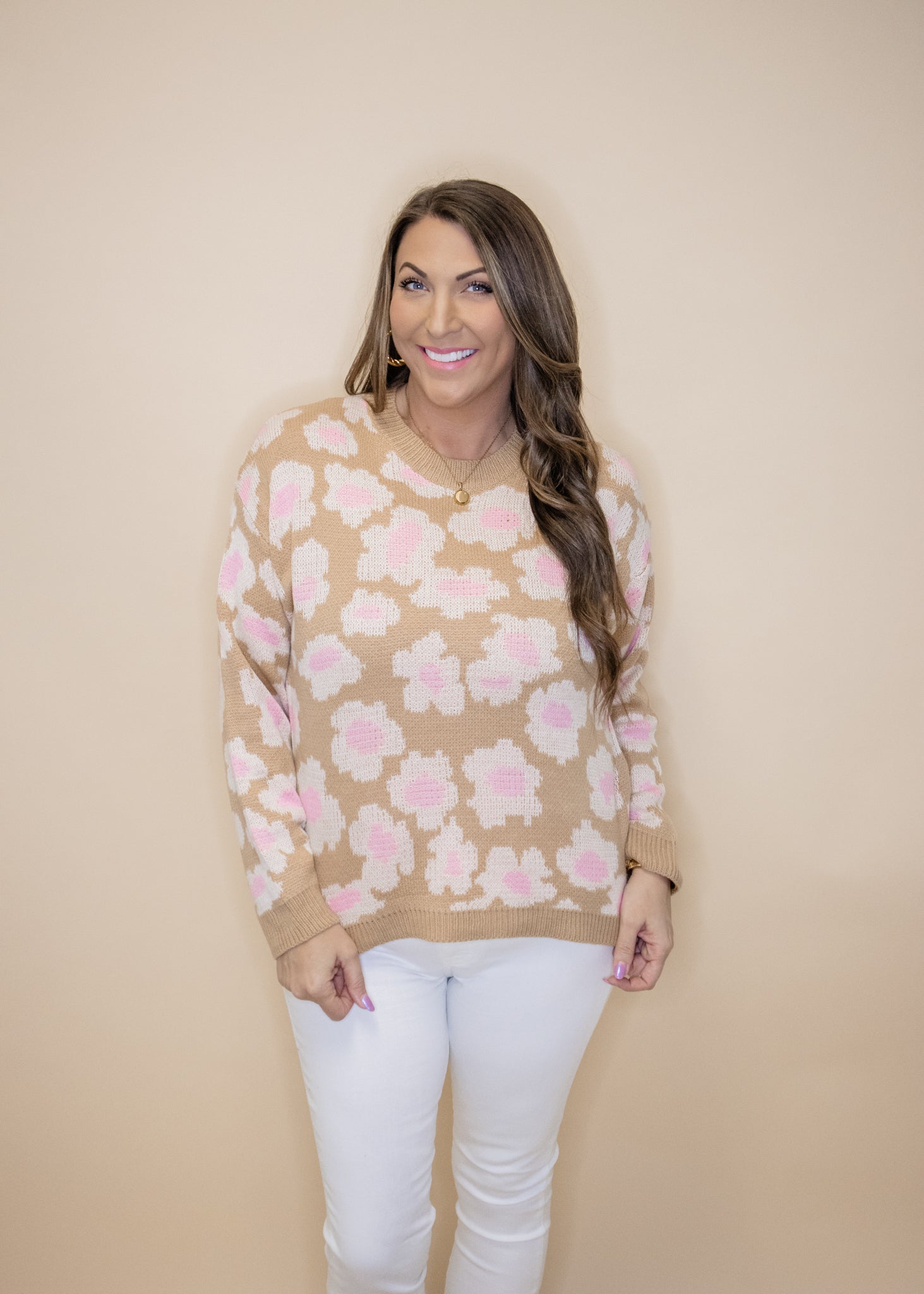 Taupe Floral Print Sweater