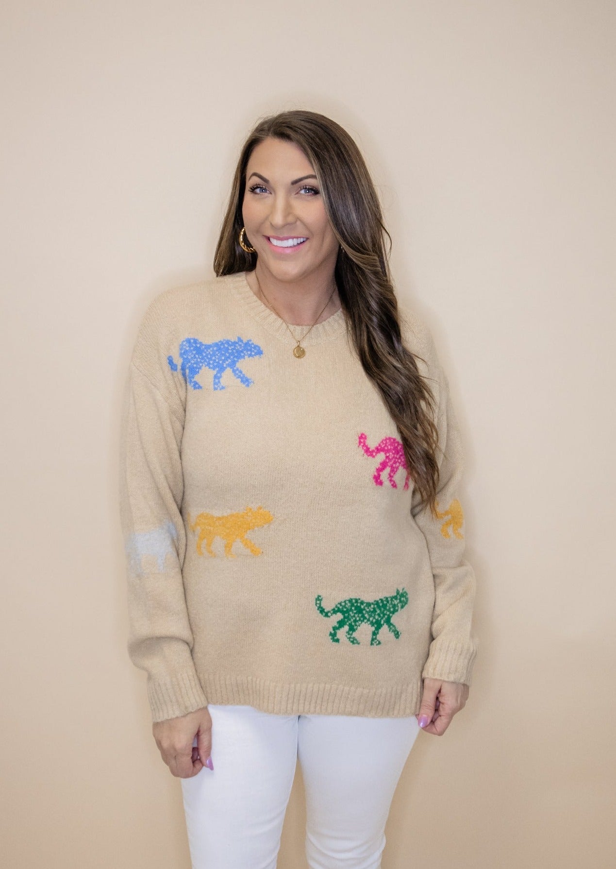Beige Multi Cheetah Sweater