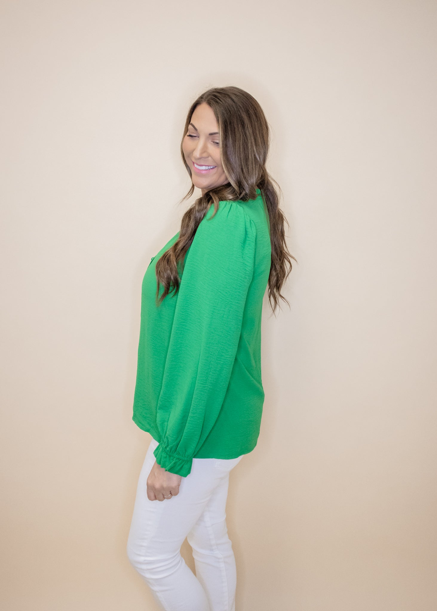 Green Frilled Button Up Top