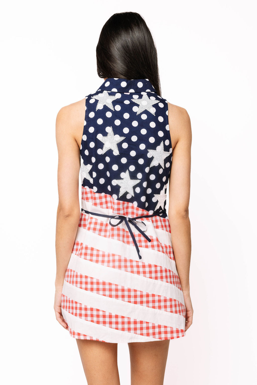 Navy, Red & White Polka Dot And Stripe Button Up Tank Dress