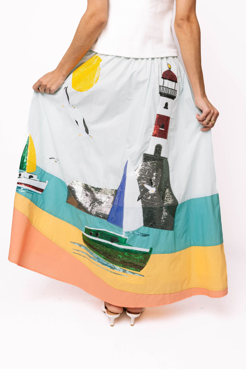 Multi Light House Cotton Midi Skirt