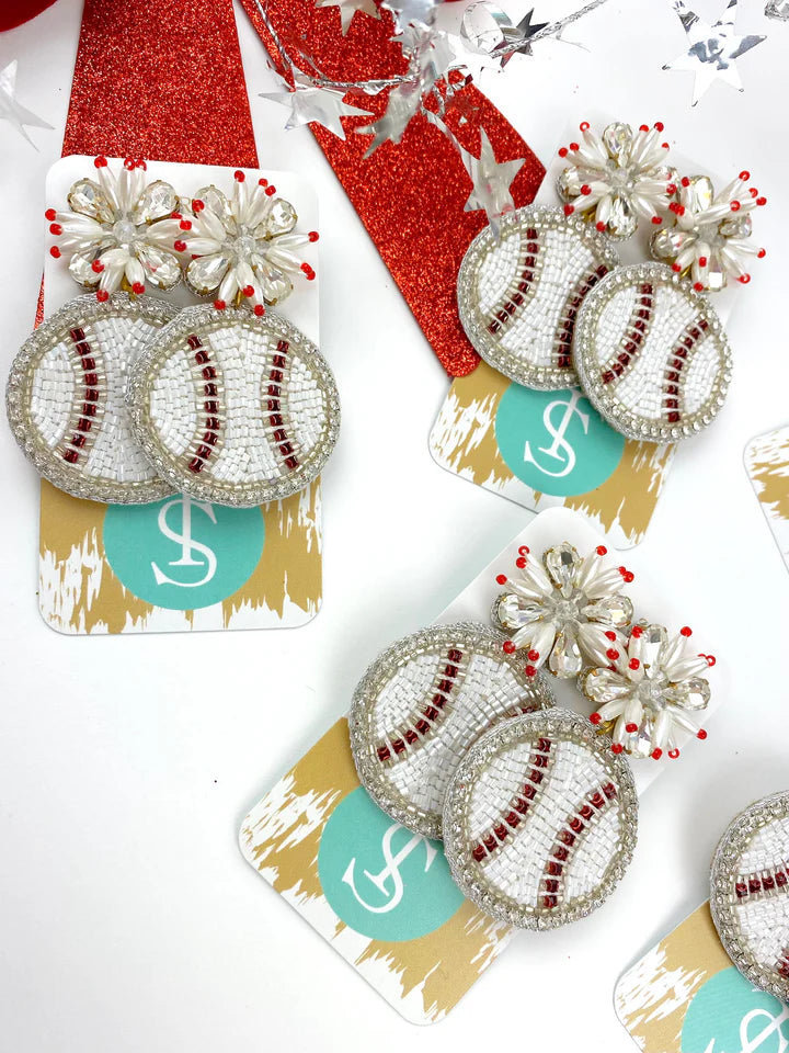 Beaded Baseball Rhinestone Earrings