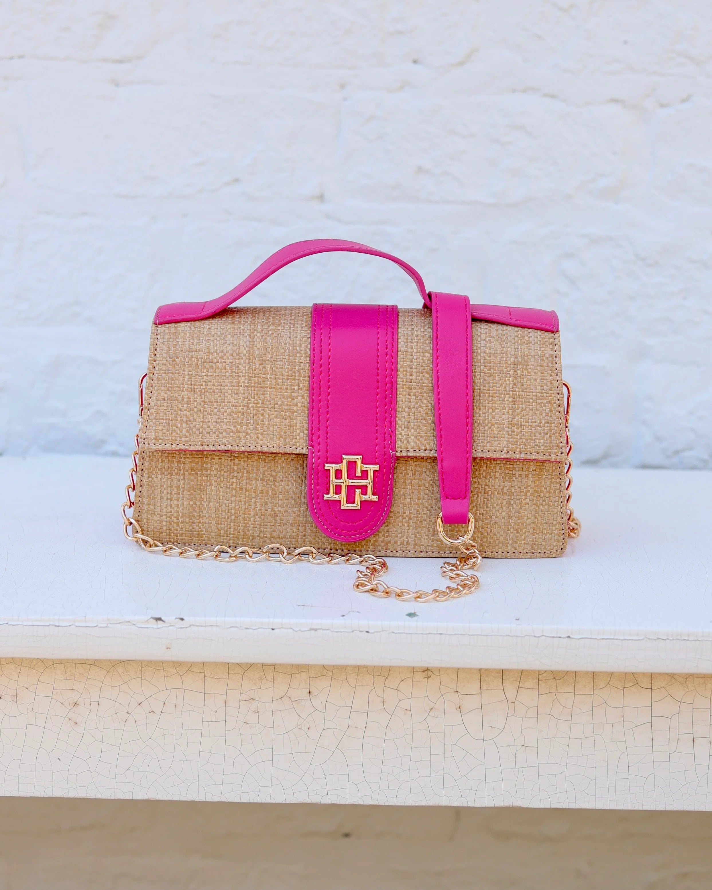 Waverly Clutch Natural Hot Pink