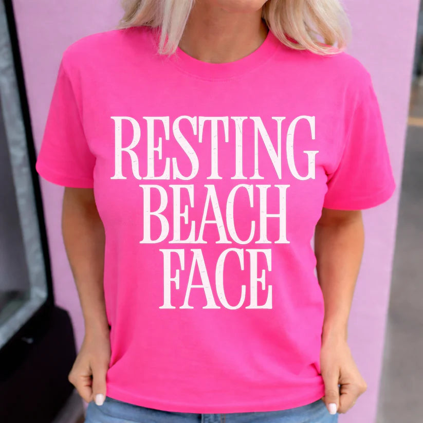 Neon Pink Resting Beach Face T-Shirt