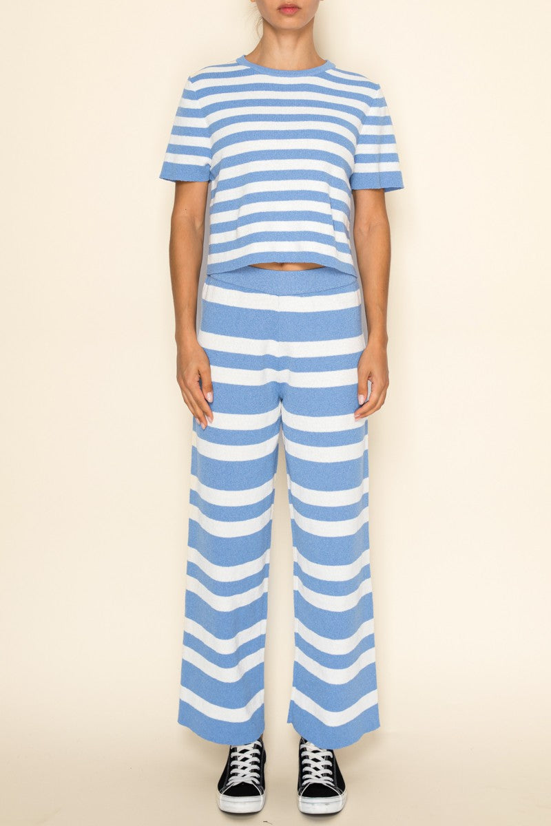 Blue Stripe Knit Pants Set