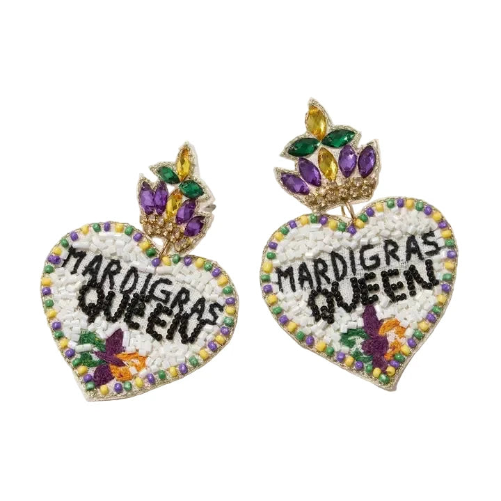 Mardi Gras Queen Beaded Earrings