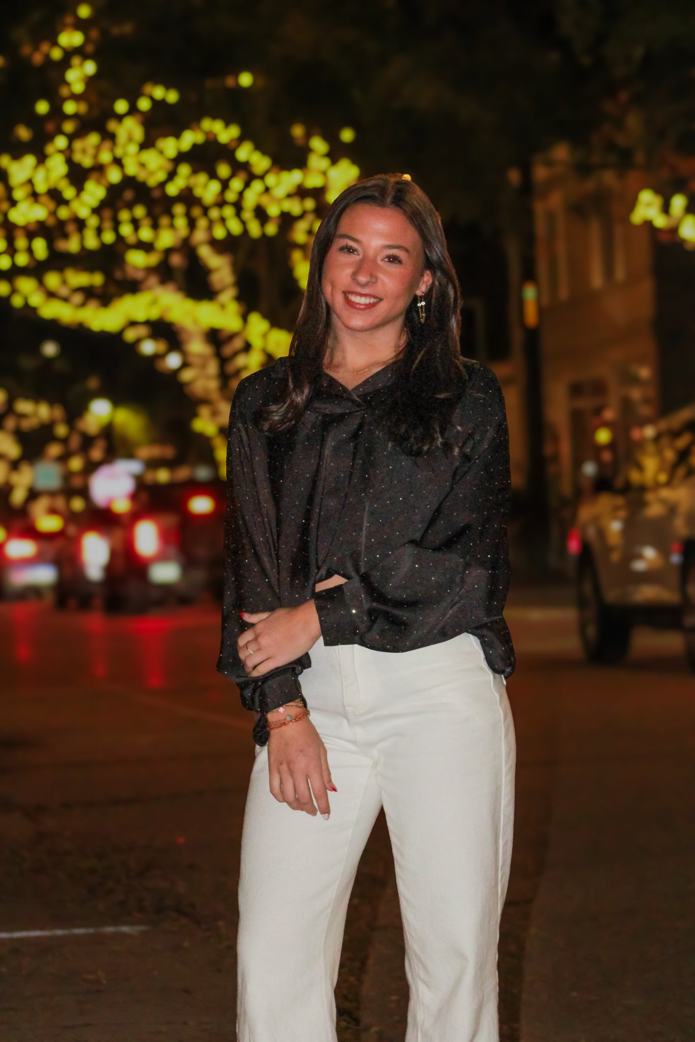 Black Satin Rhinestone Top