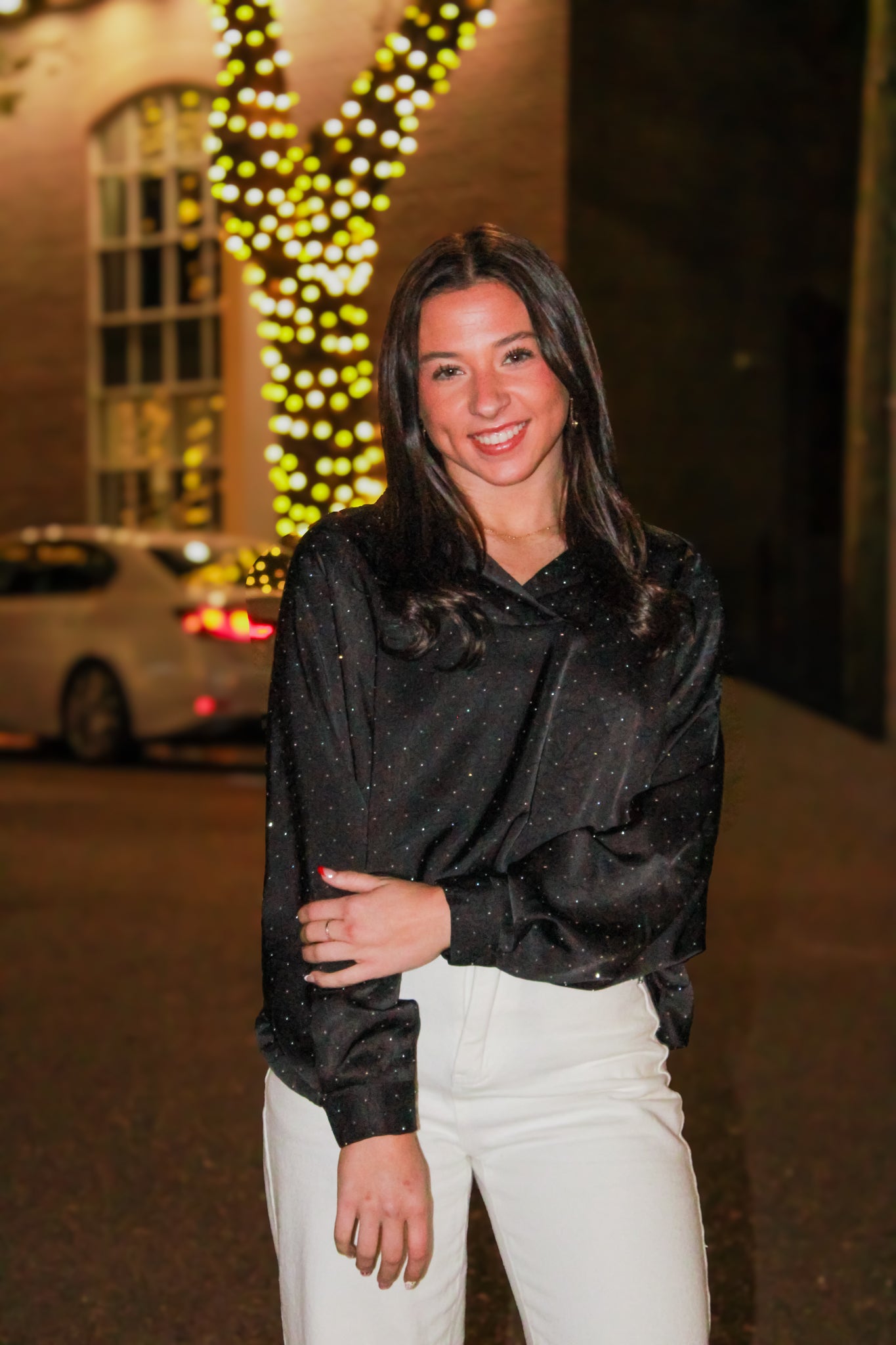 Black Satin Rhinestone Top