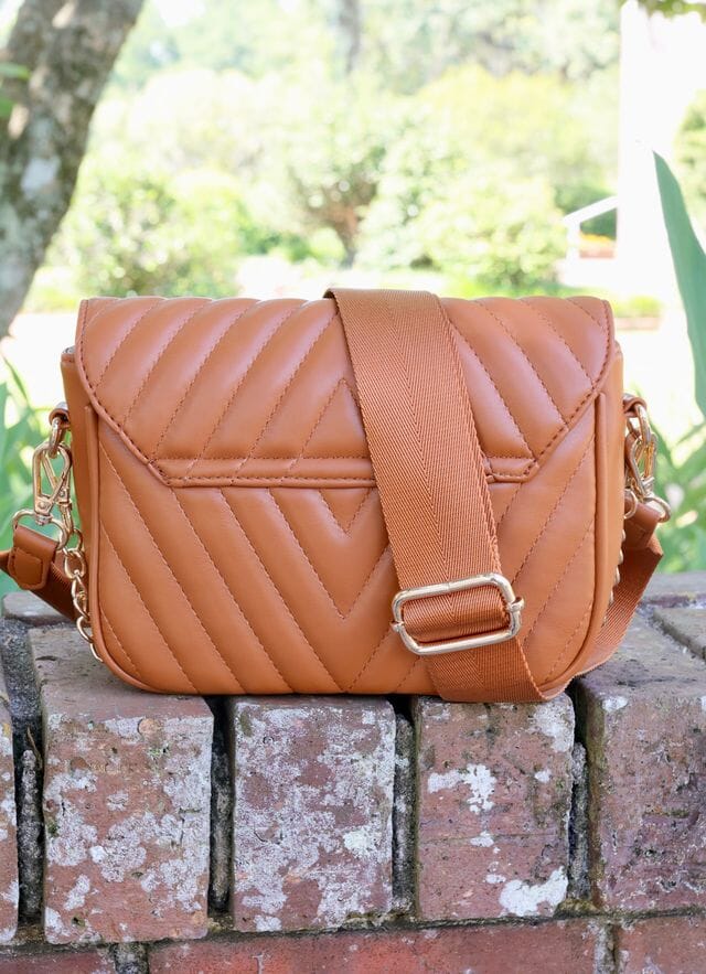 Angela Camel Quilted Crossbody Purse