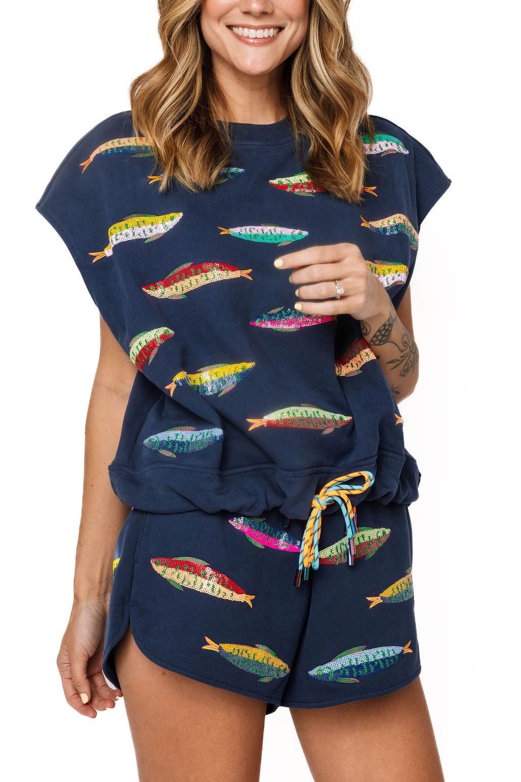 Navy Multi Fish Tie Tank