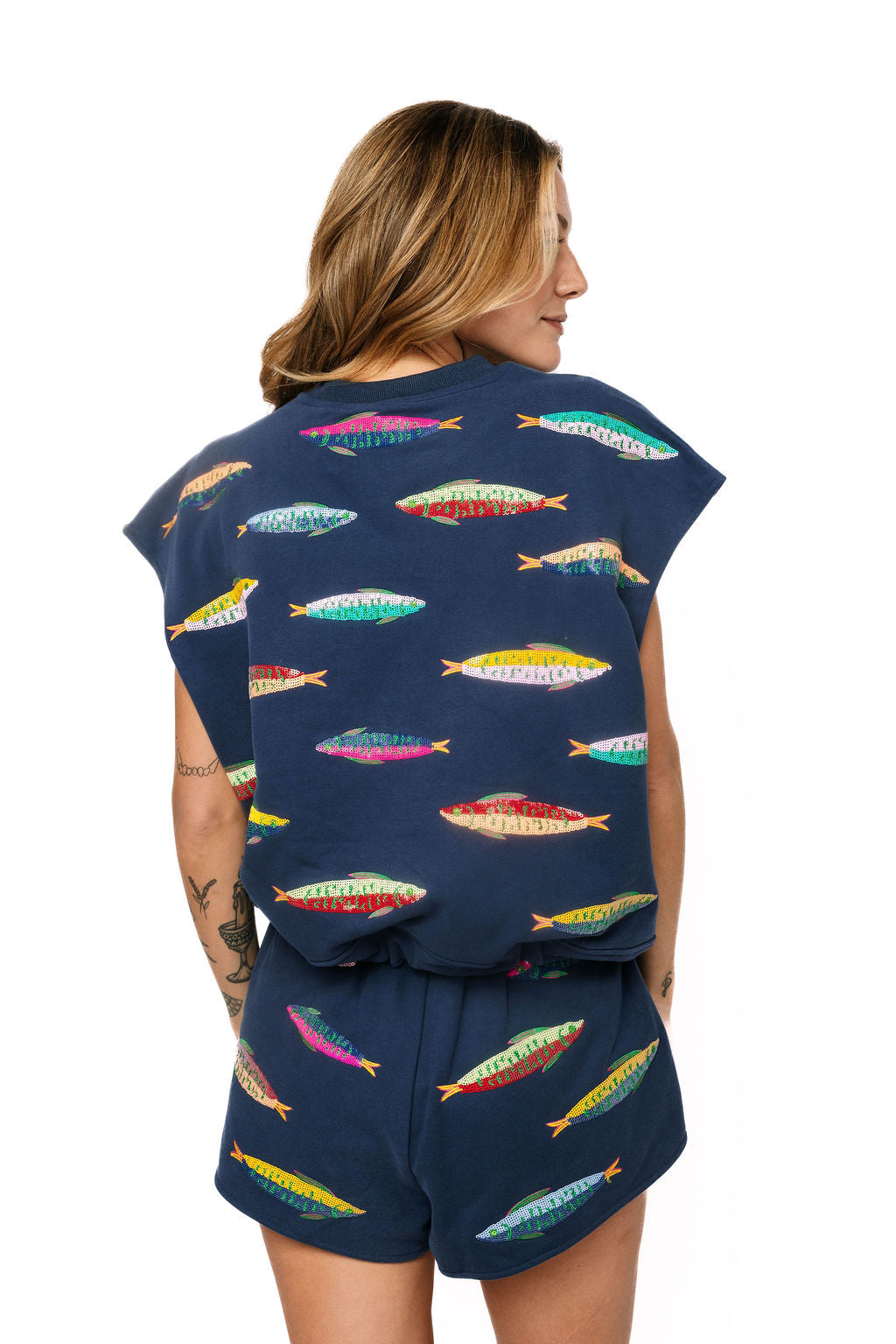 Navy Multi Fish Tie Tank