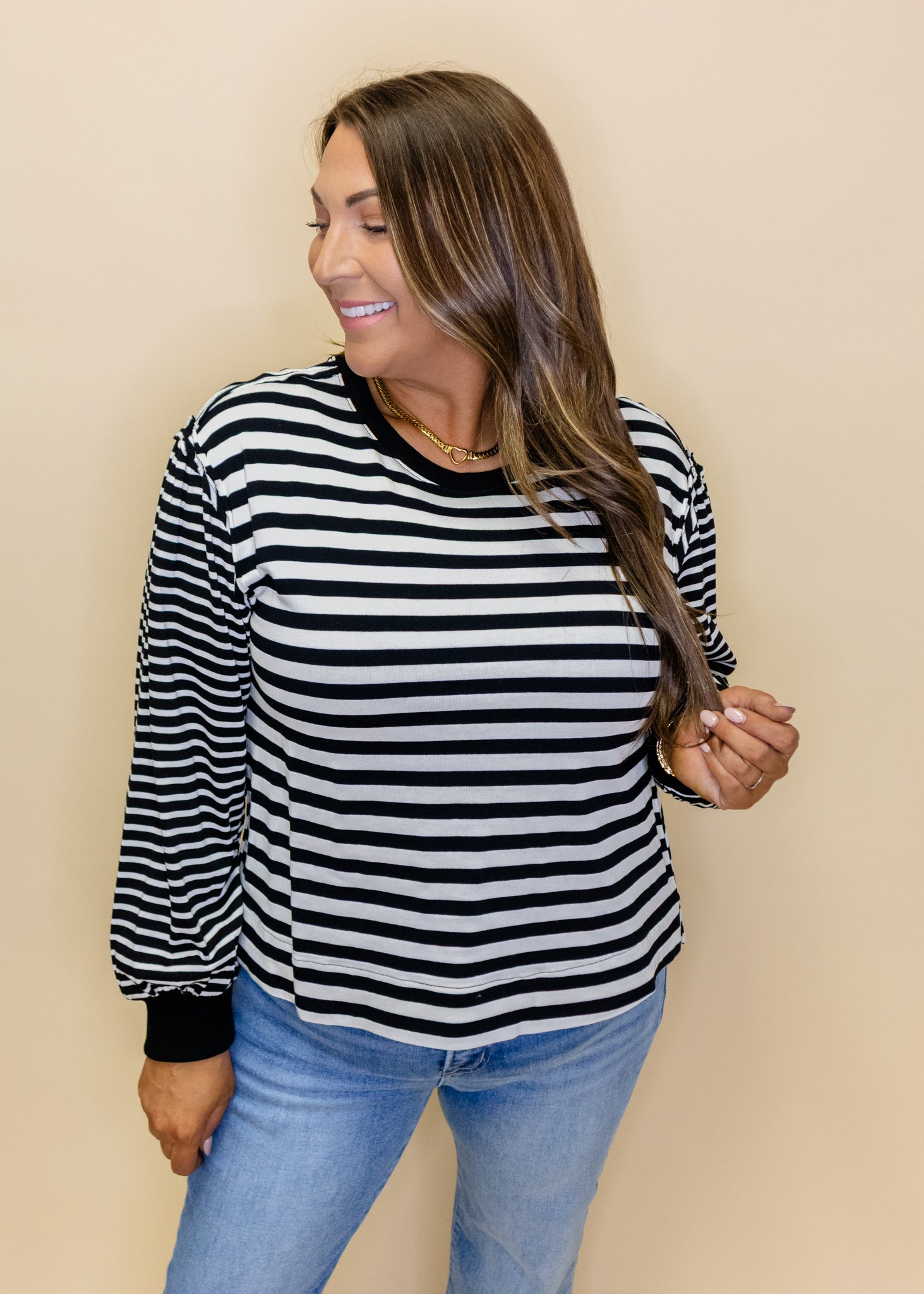 Black Stripe Long Sleeve Top
