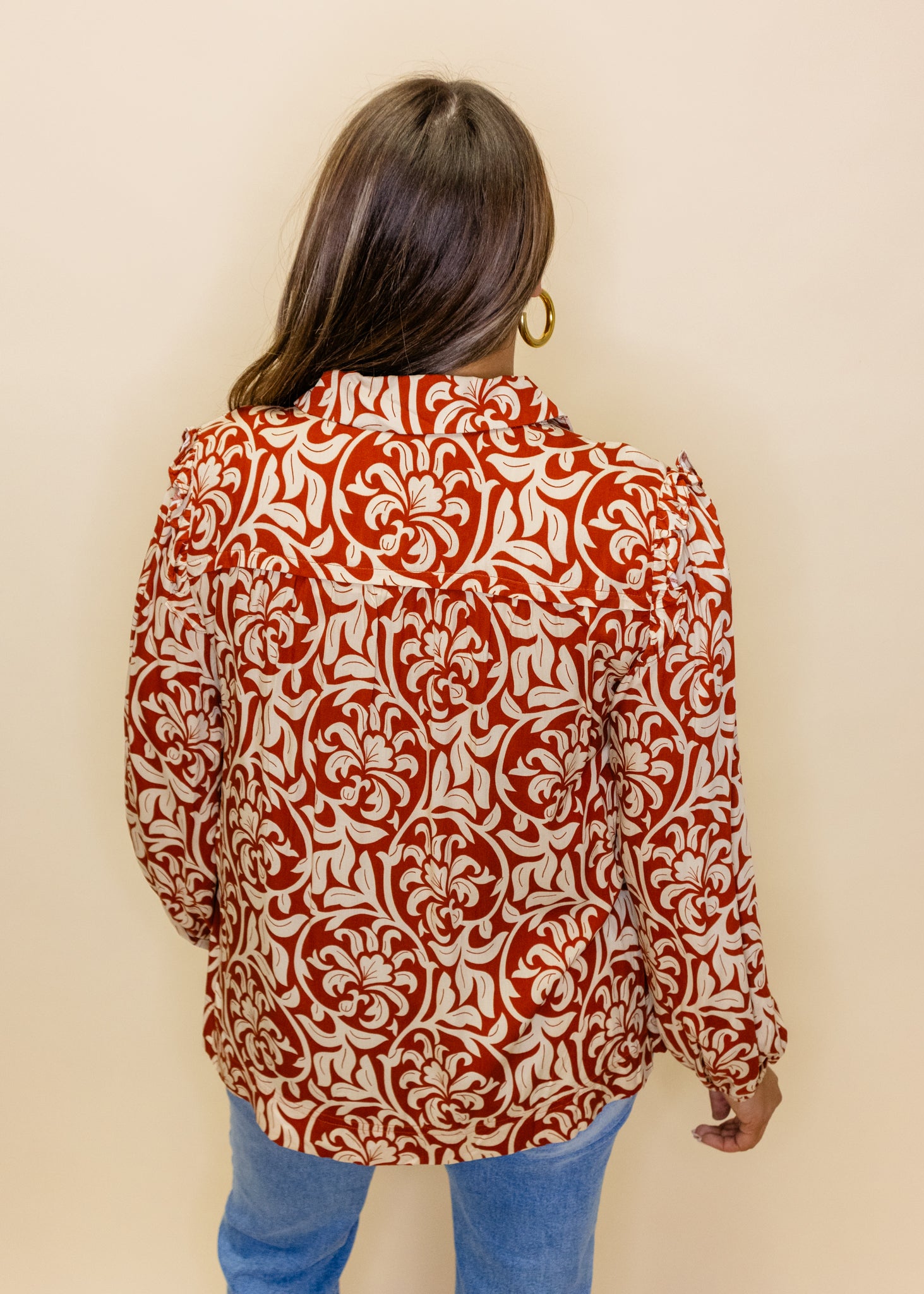 Rust Filigree Long Sleeve Top