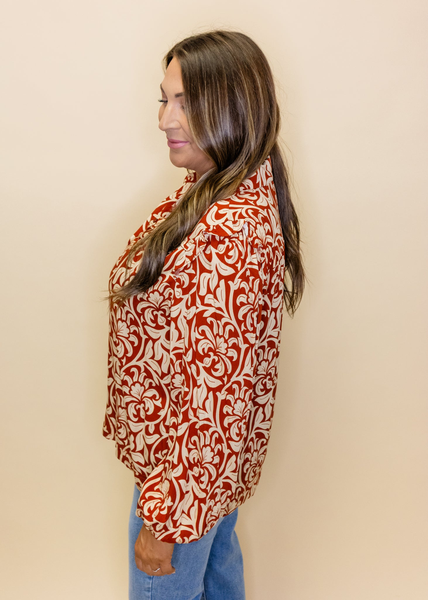 Rust Filigree Long Sleeve Top