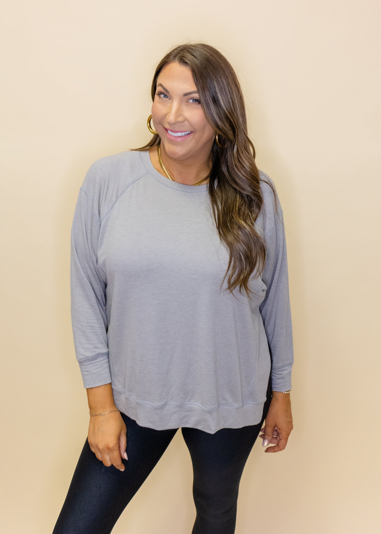 Grey Solid Split Side Top