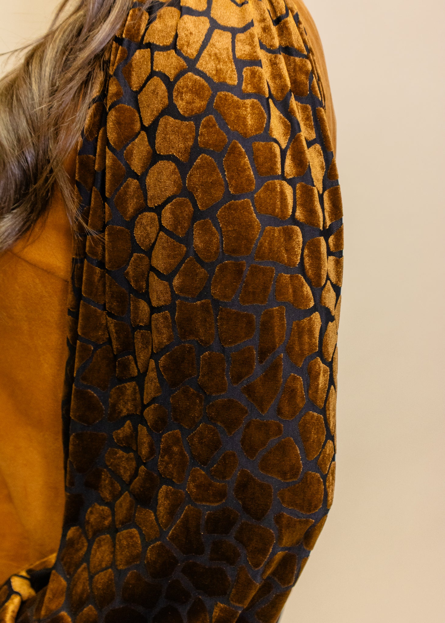 Camel Suede Velvet Sleeve Top