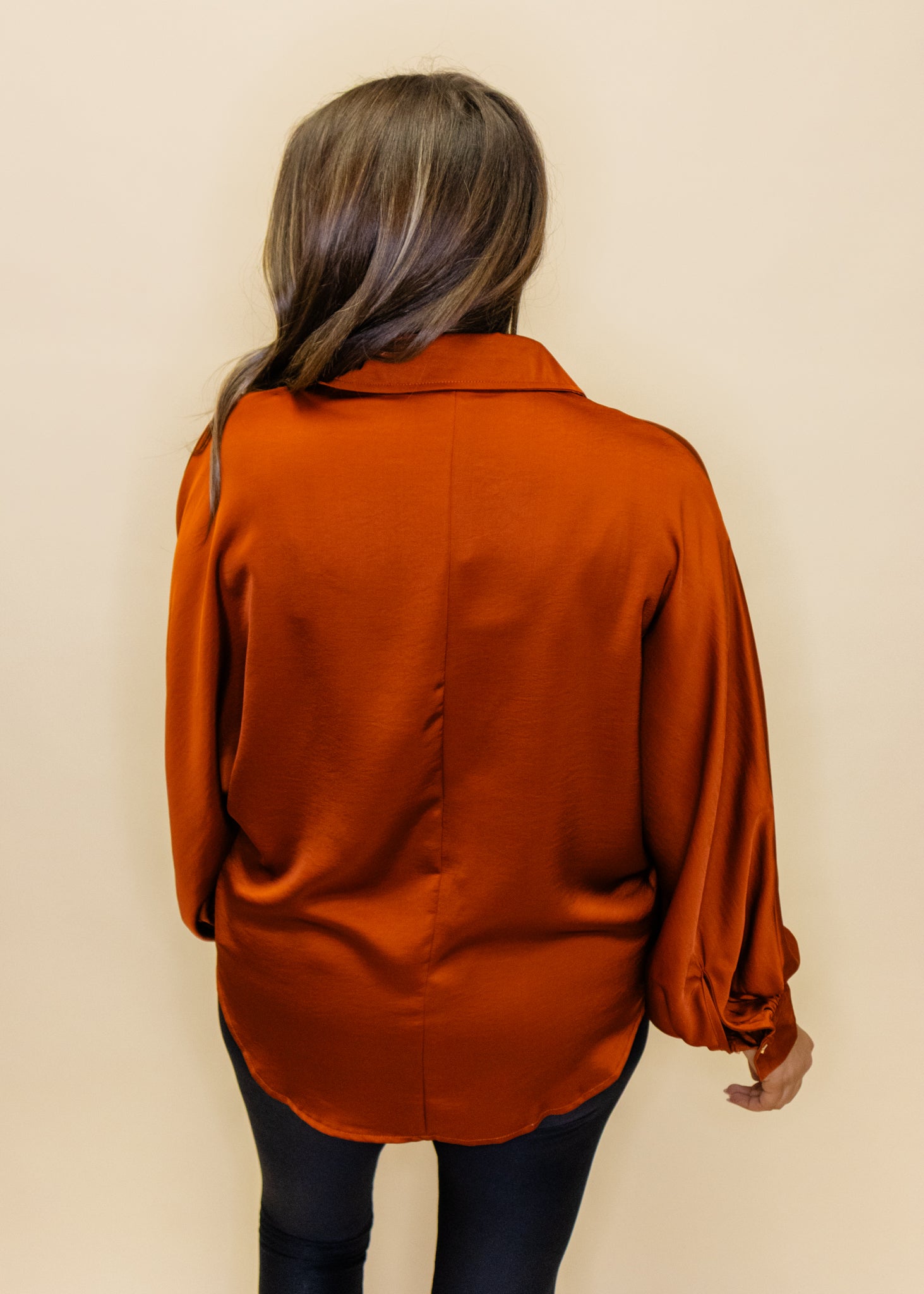 Rust Satin Button Up Top