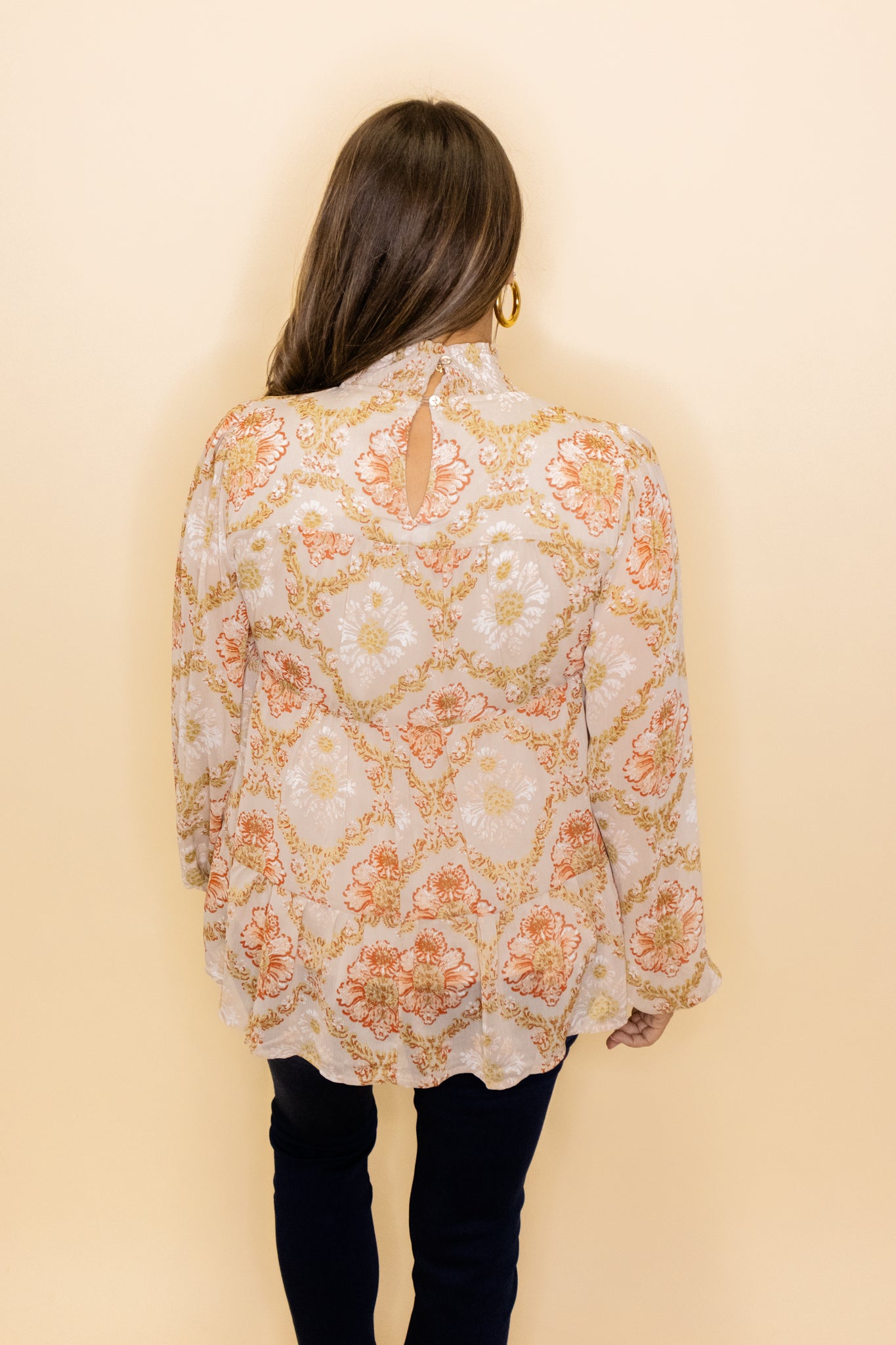 Taupe Floral Chiffon Top