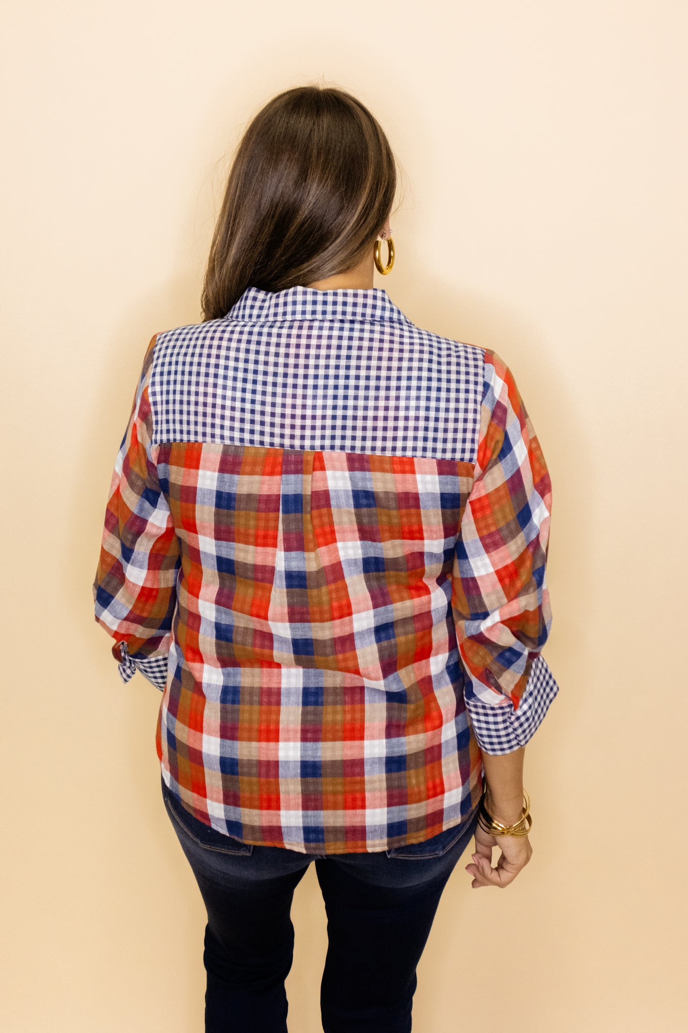 Plaid Mixed Print Top