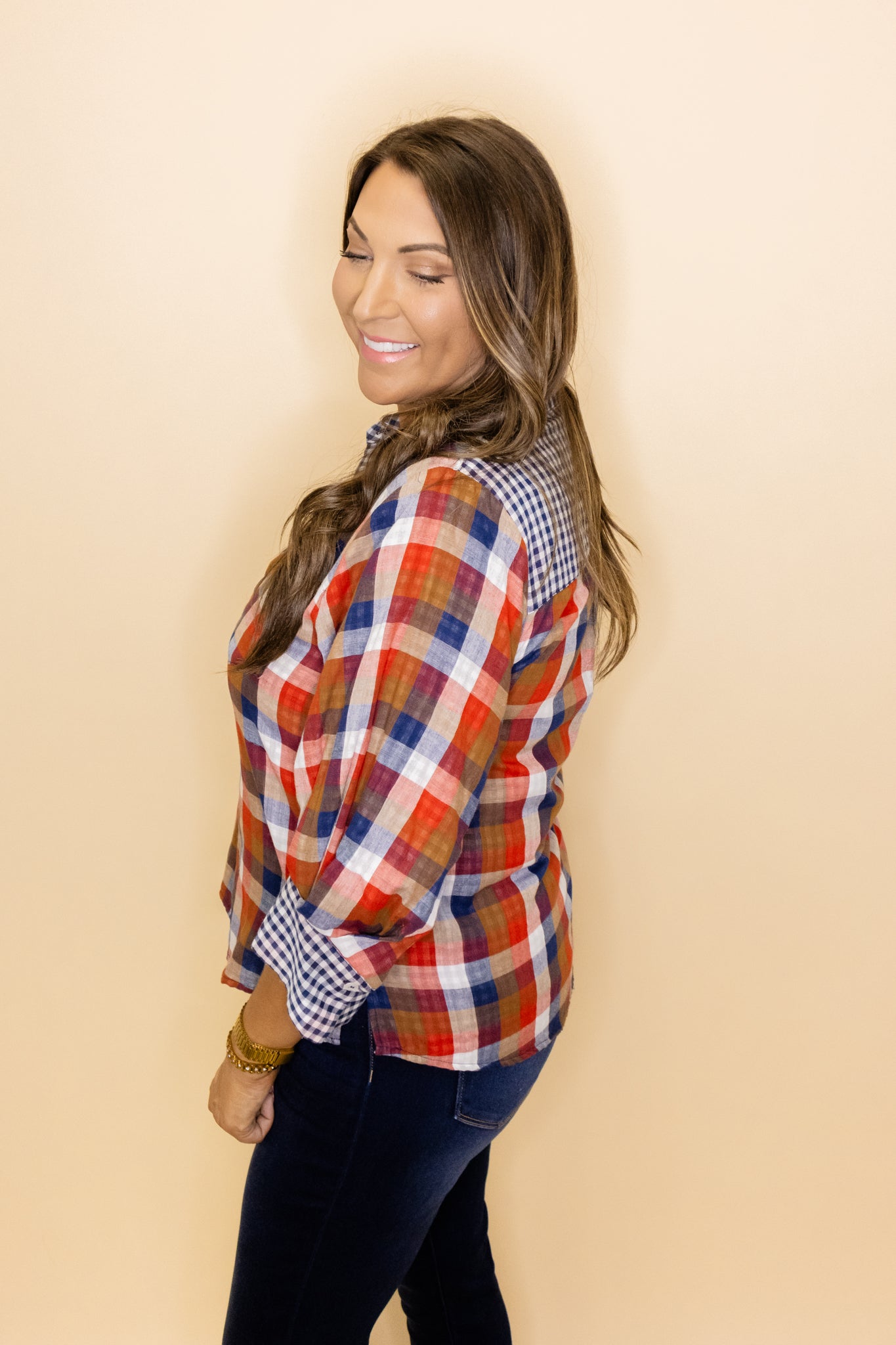 Plaid Mixed Print Top