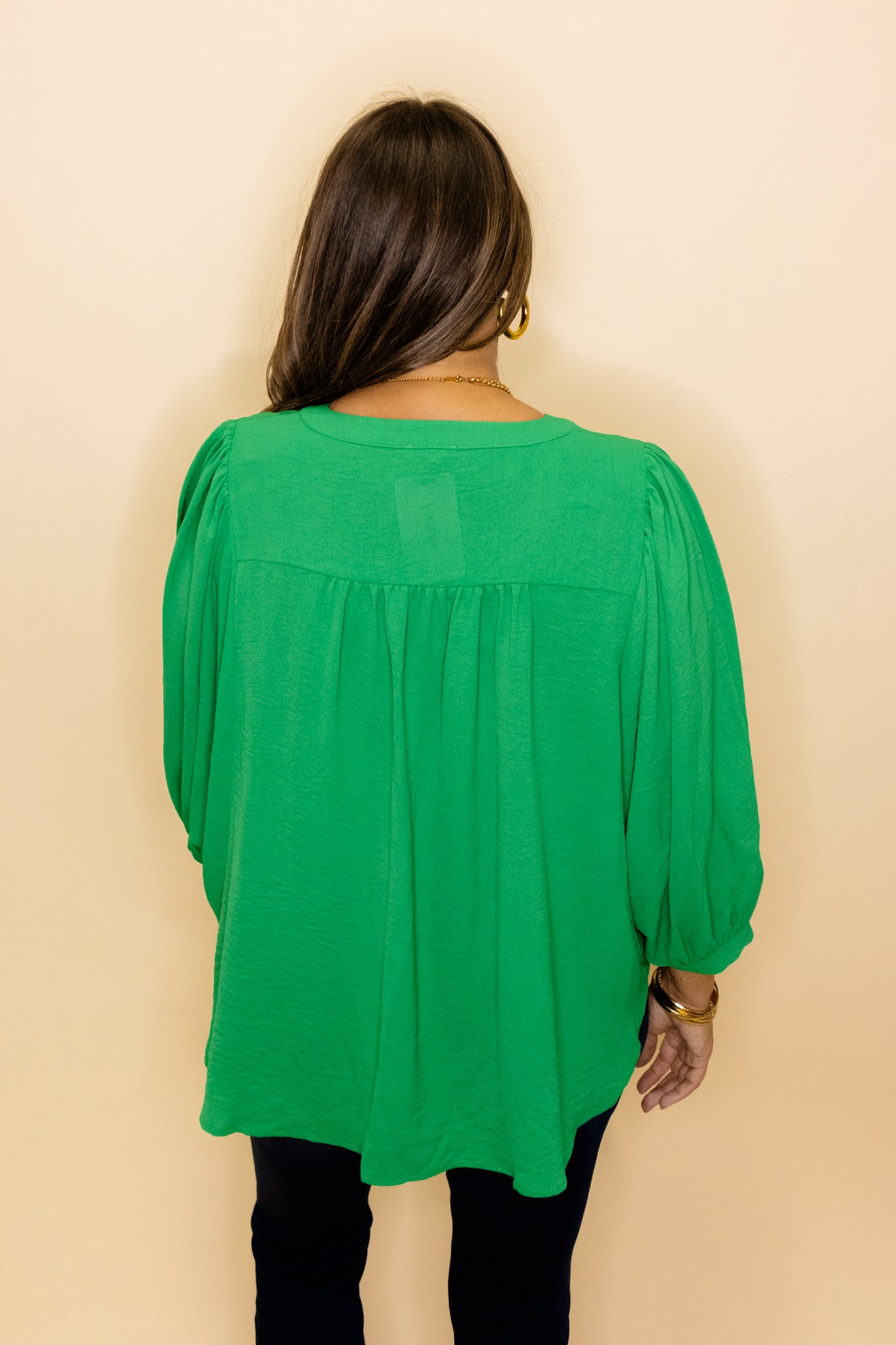 Kelly Green Solid Dolman V-Neck Top