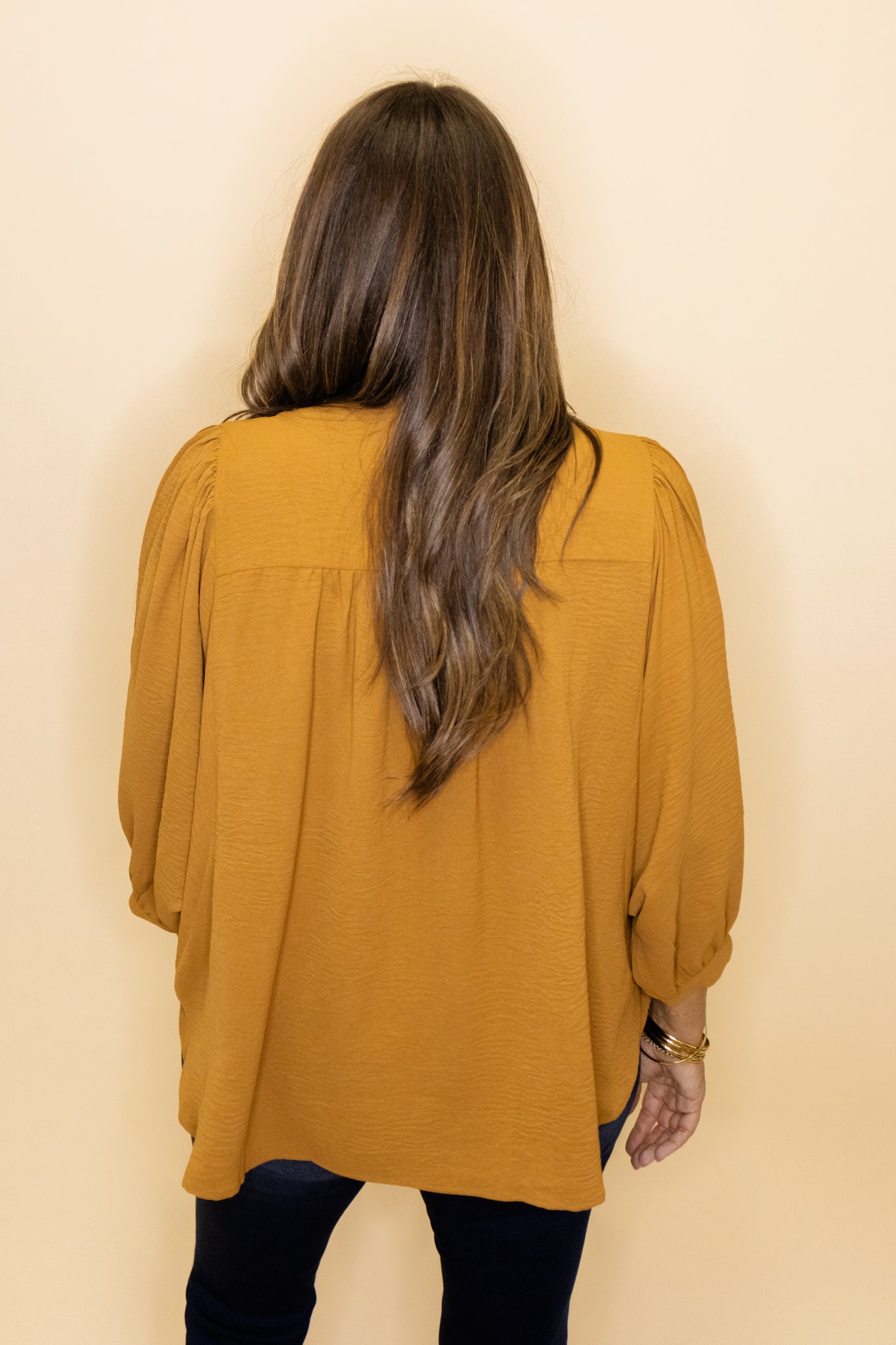 Toffee Solid Dolman V-Neck Top