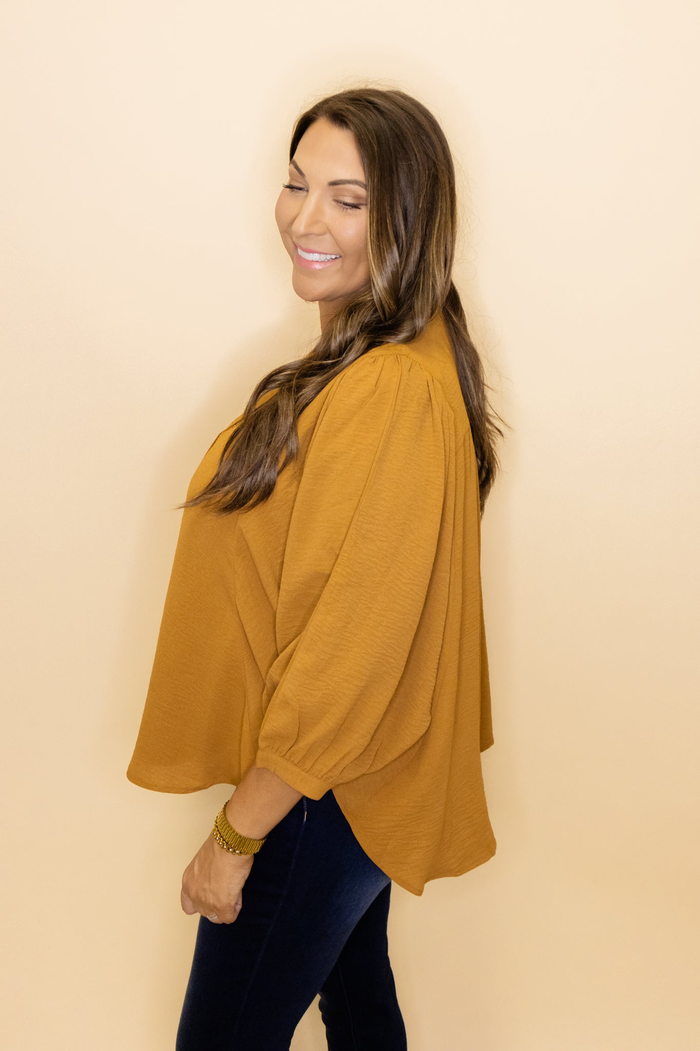 Toffee Solid Dolman V-Neck Top