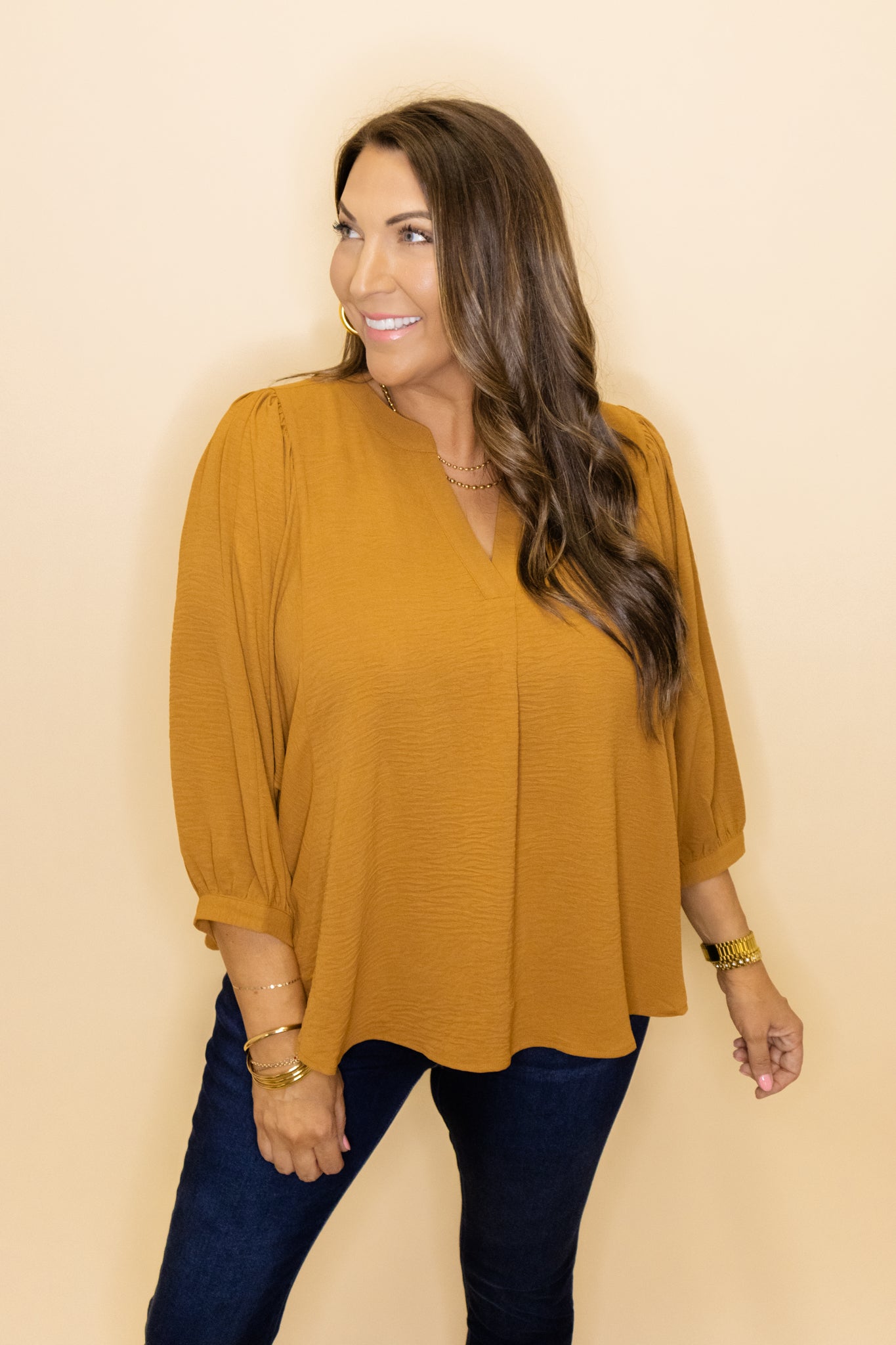 Toffee Solid Dolman V-Neck Top