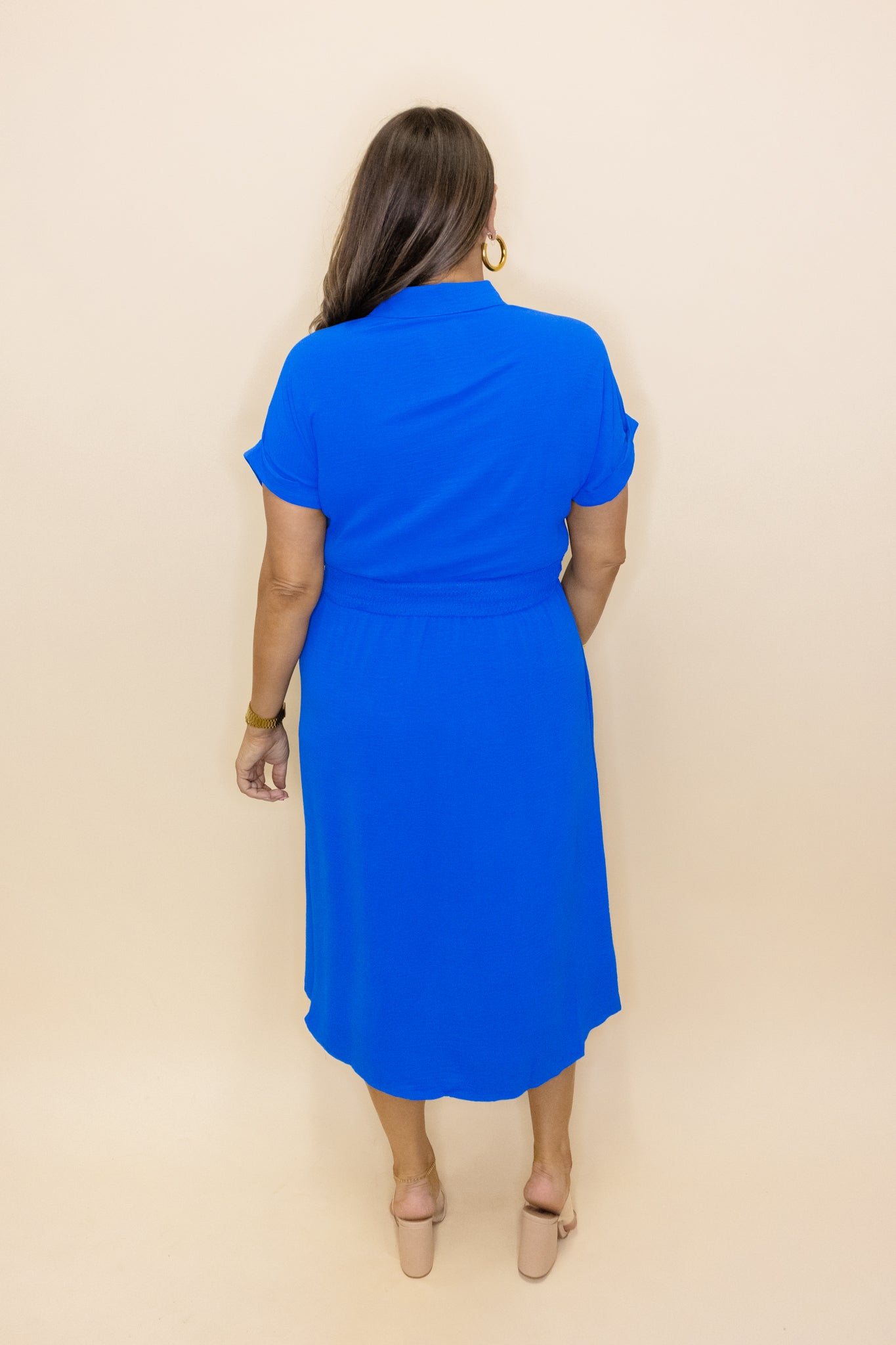 Blue Button Down Midi Dress