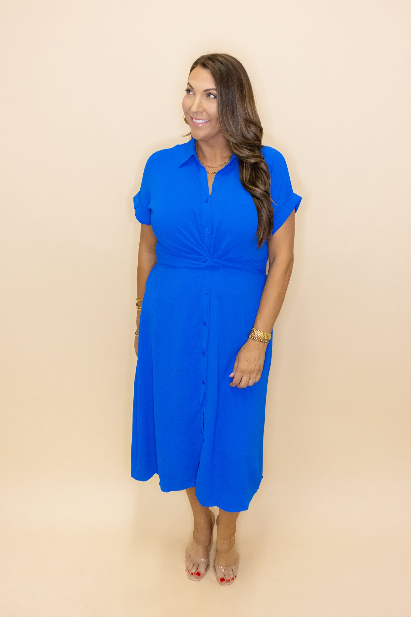 Blue Button Down Midi Dress