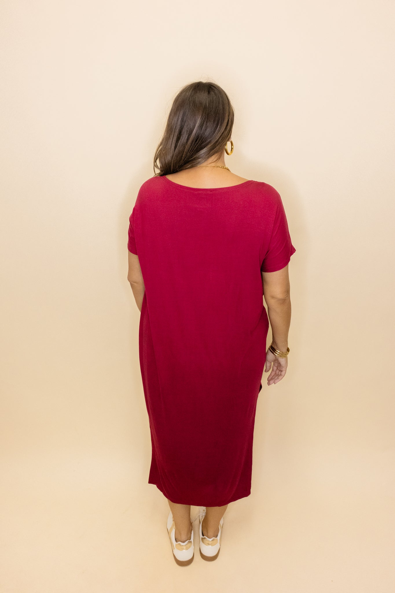 Maroon Slit Midi Dress