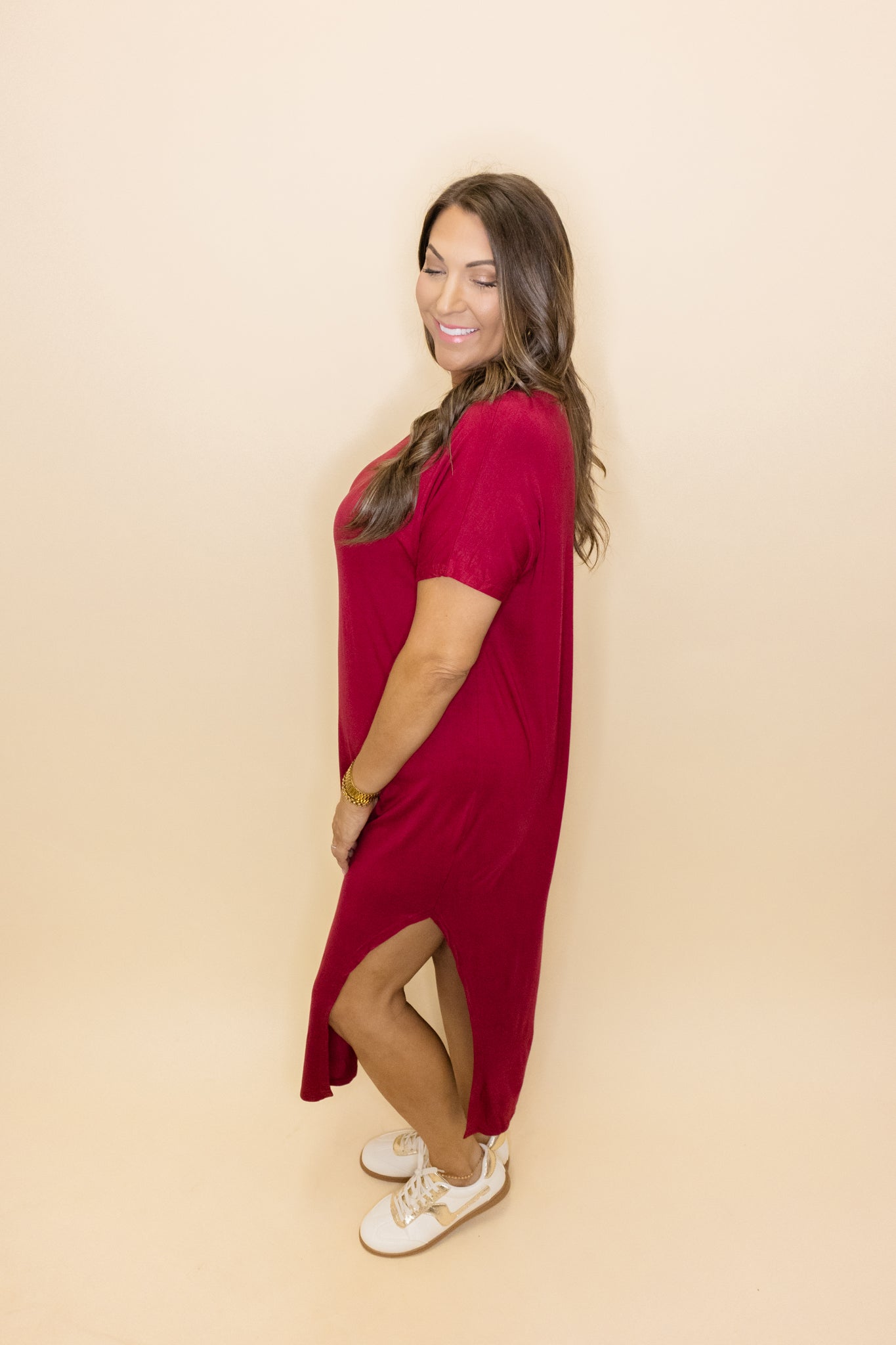 Maroon Slit Midi Dress