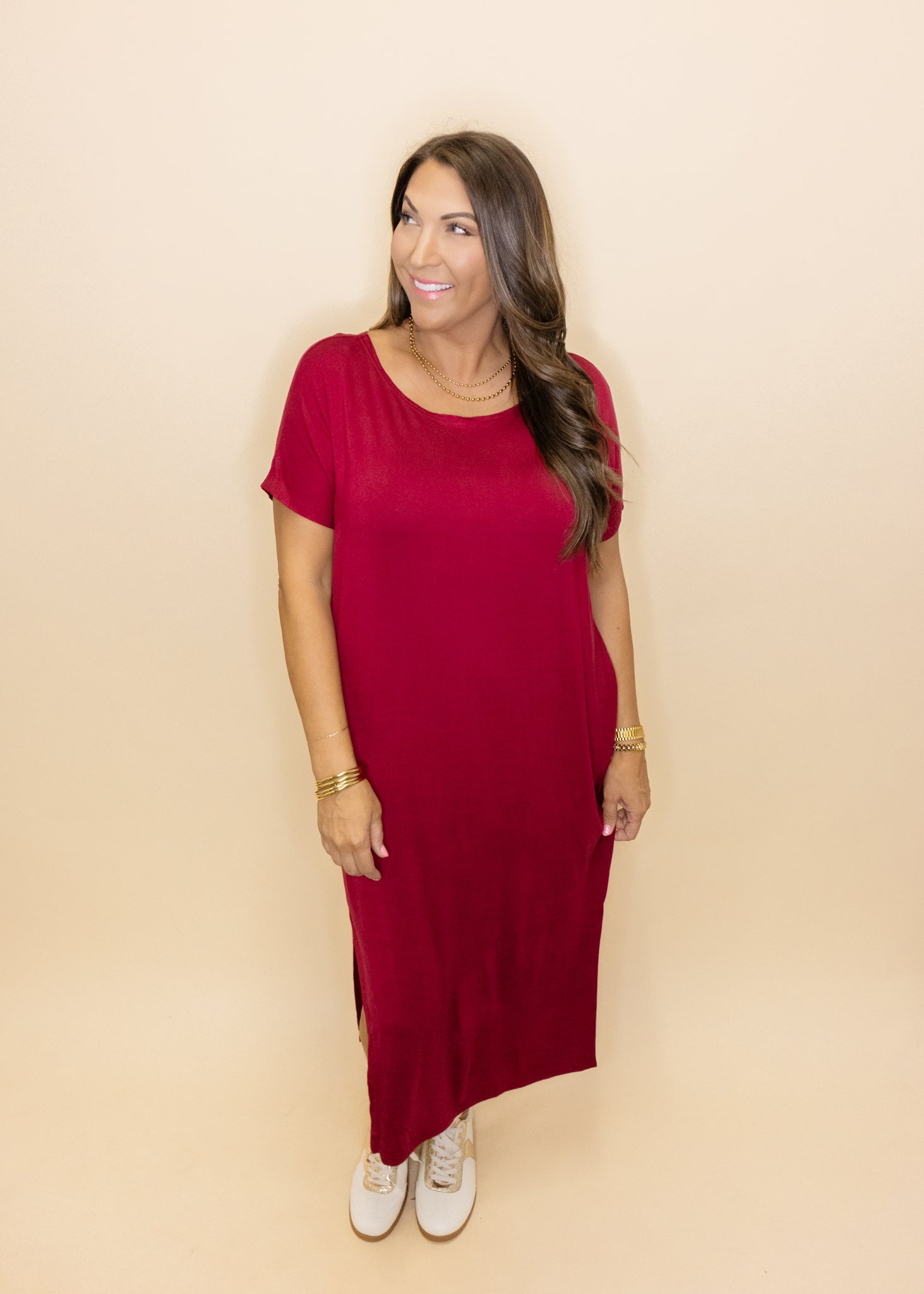 Maroon Slit Midi Dress