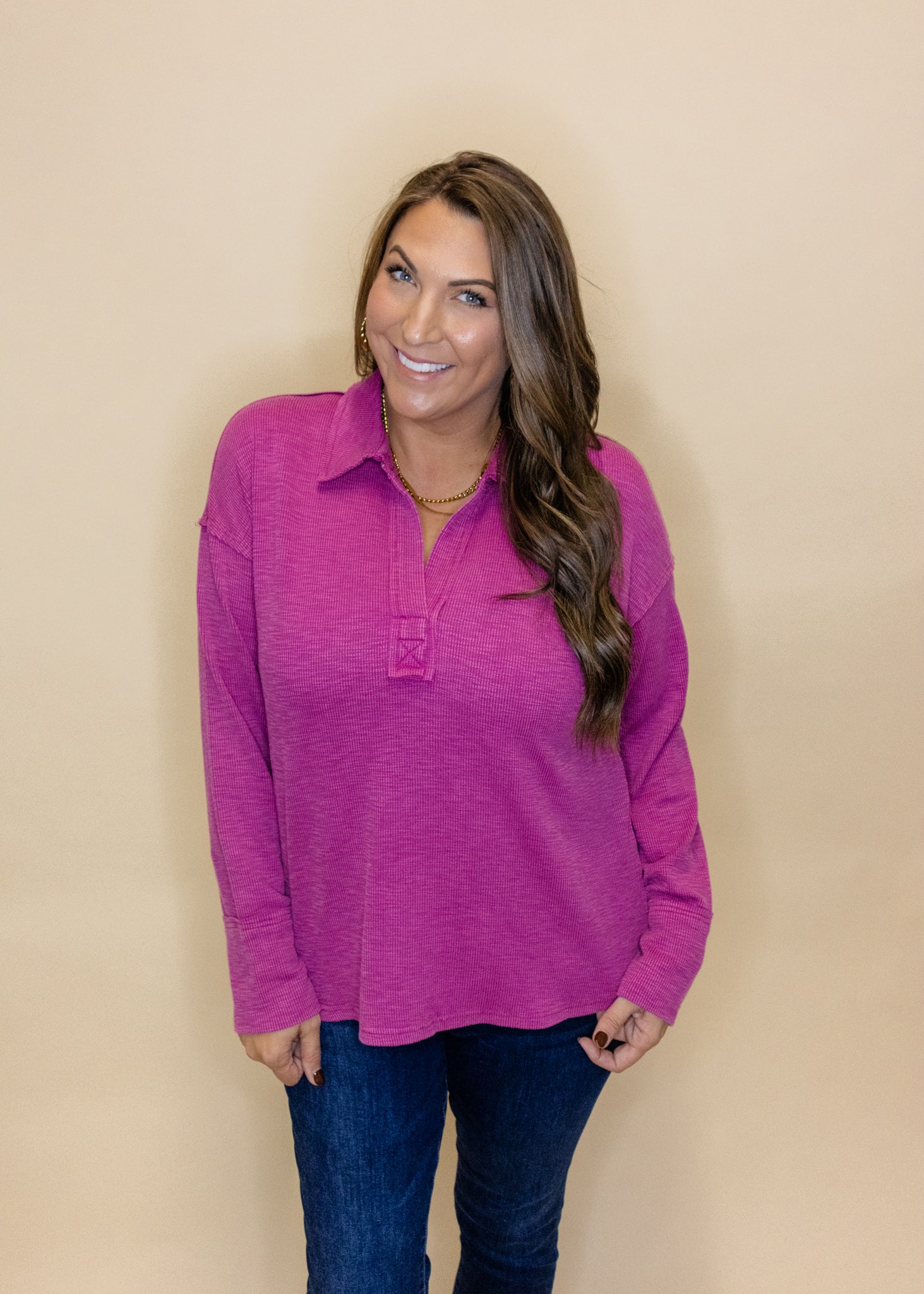 Pink Casual V-Neck Top