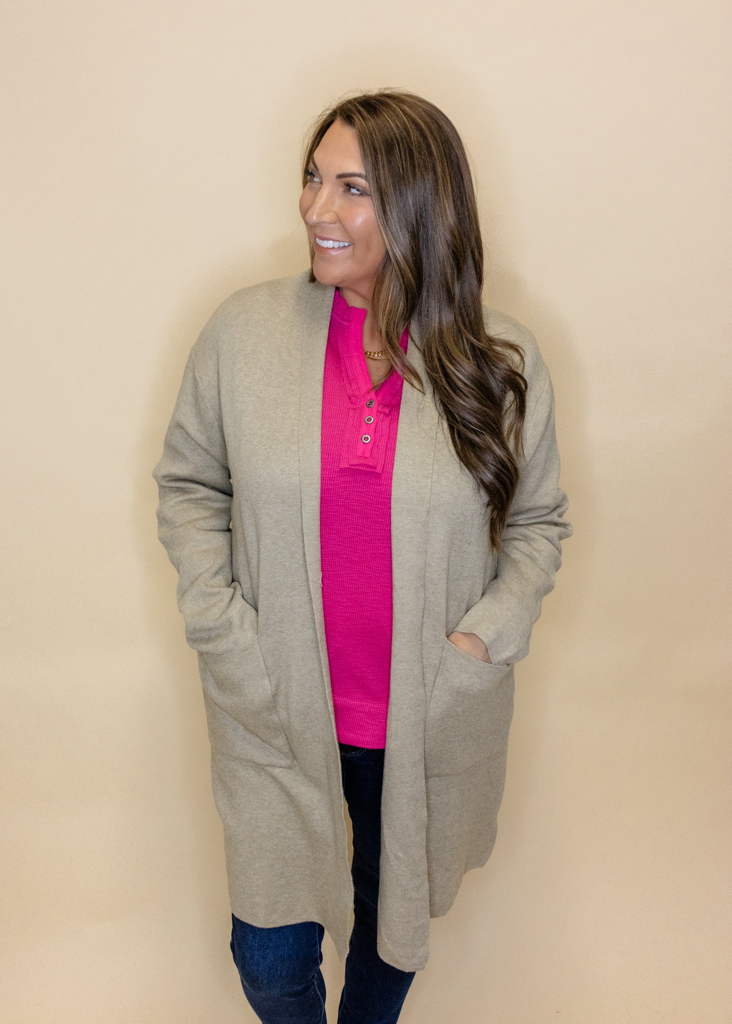 Oatmeal Pocket Long Cardigan