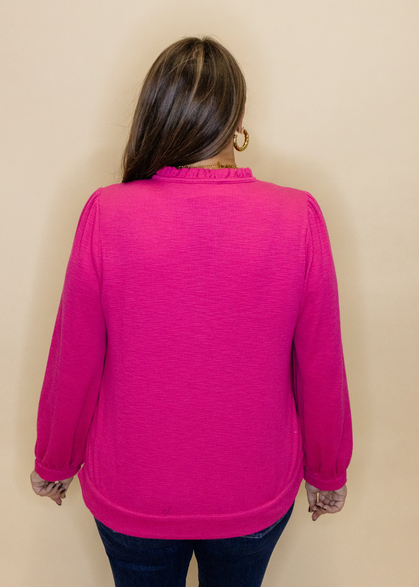 Pink Ribbed Henley Top