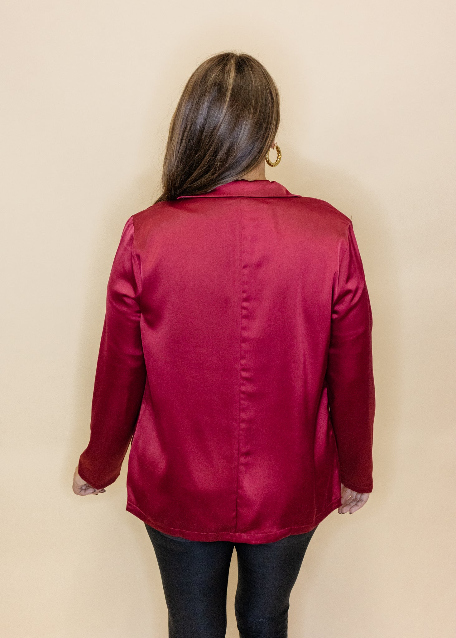 Burgundy Satin Boyfriend Blazer