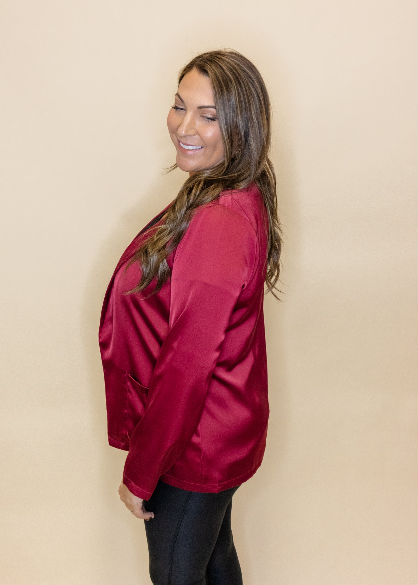 Burgundy Satin Boyfriend Blazer