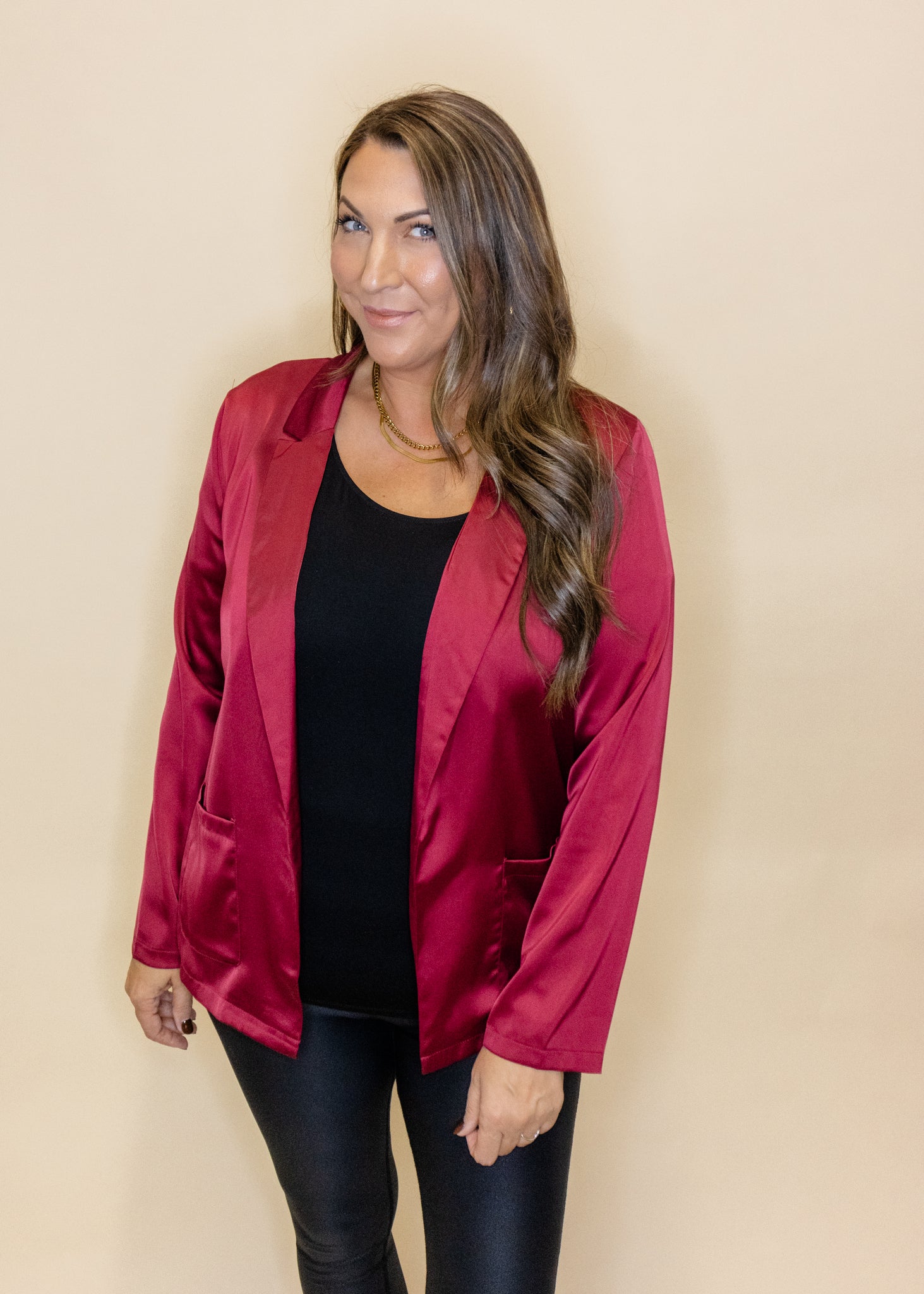 Burgundy Satin Boyfriend Blazer