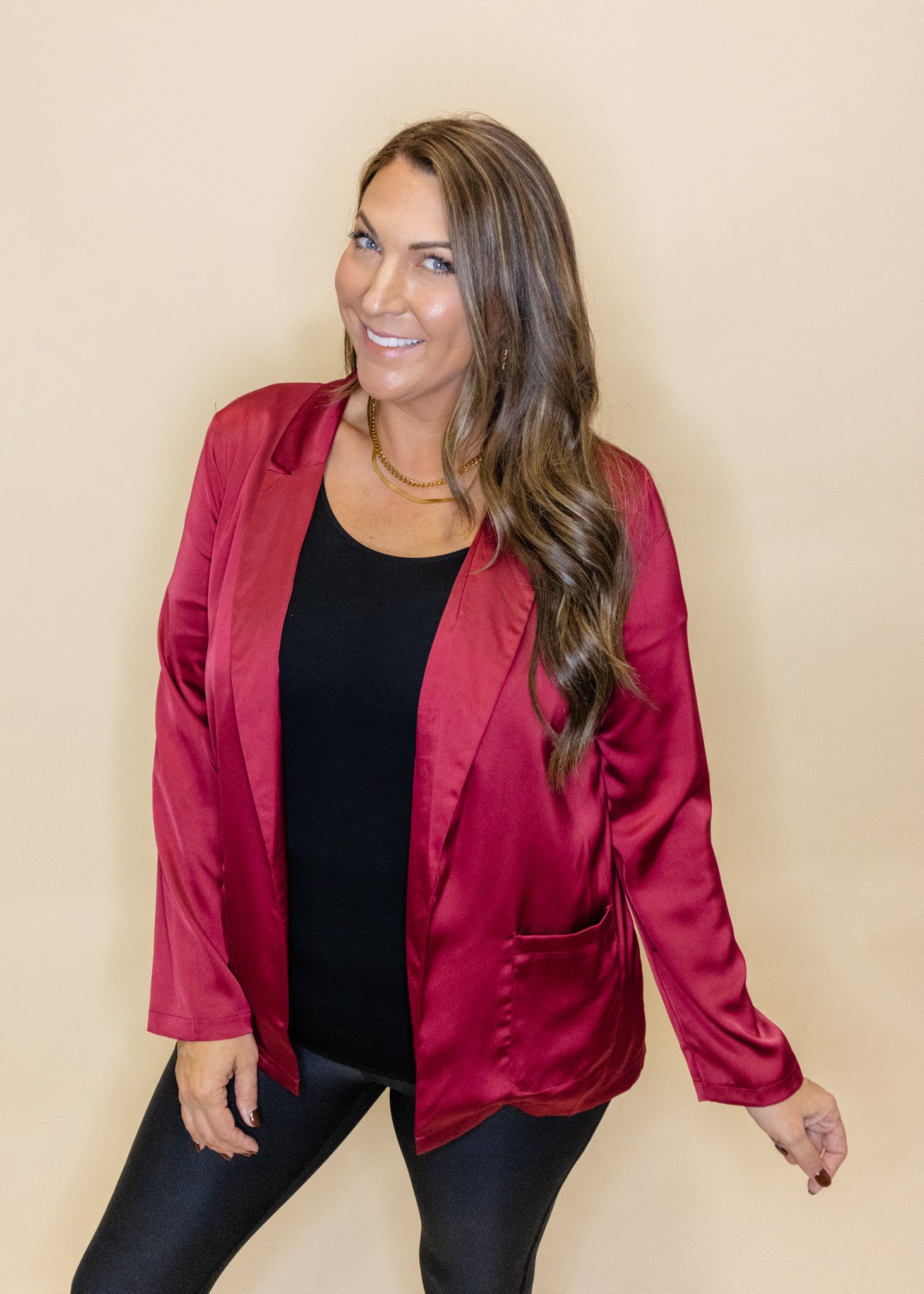 Burgundy Satin Boyfriend Blazer