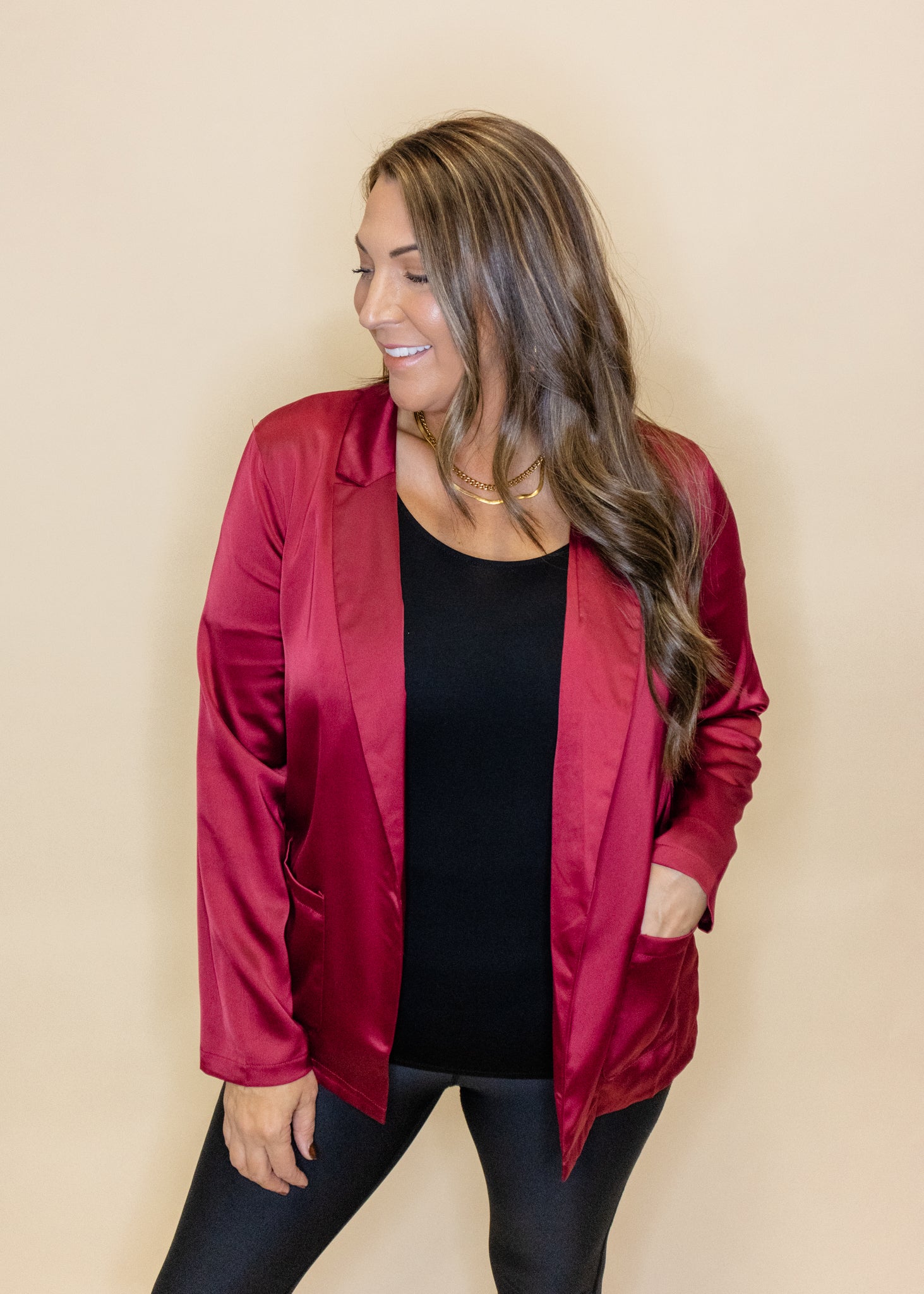 Burgundy Satin Boyfriend Blazer