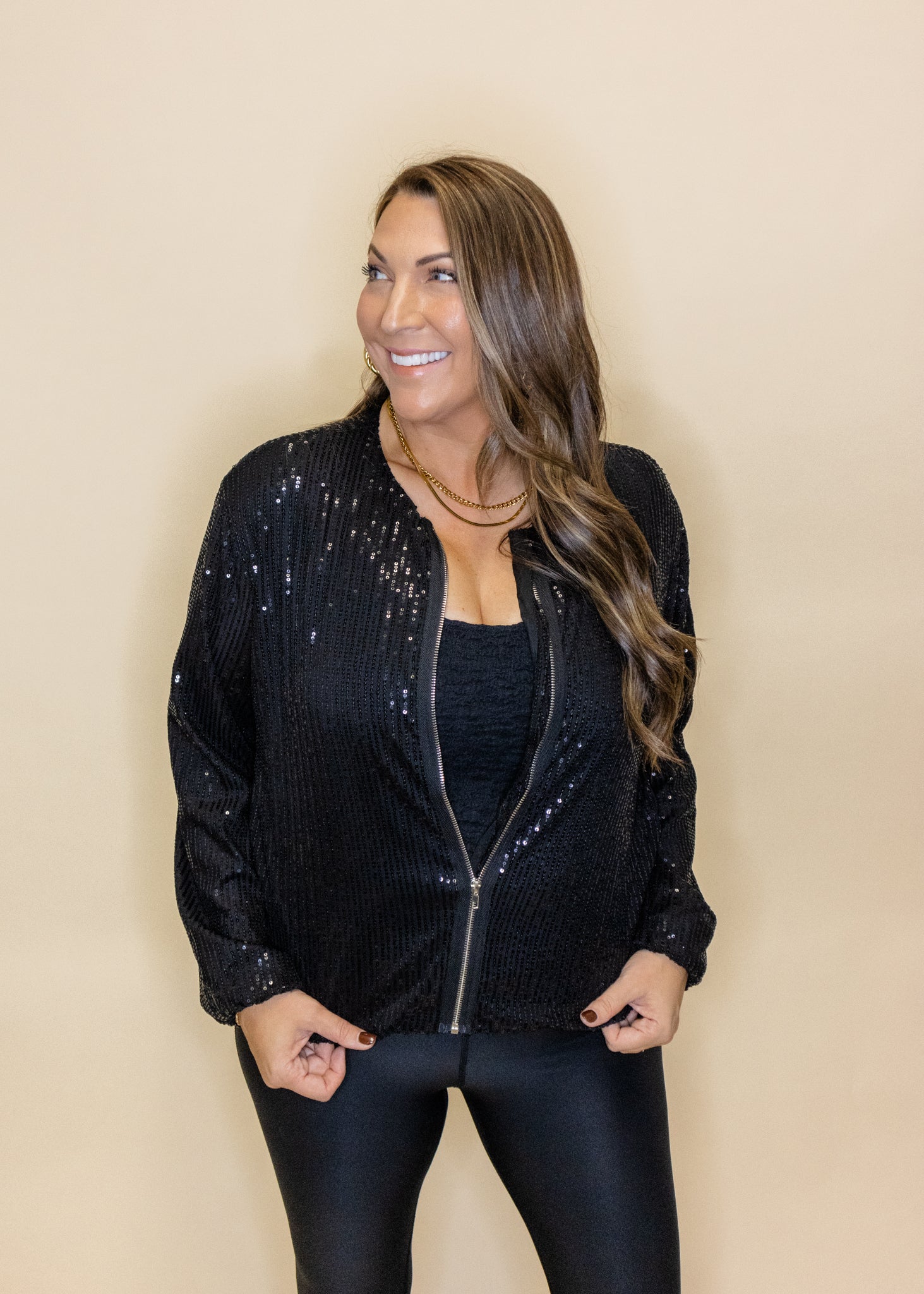 Black Sequin Bomber Jacket